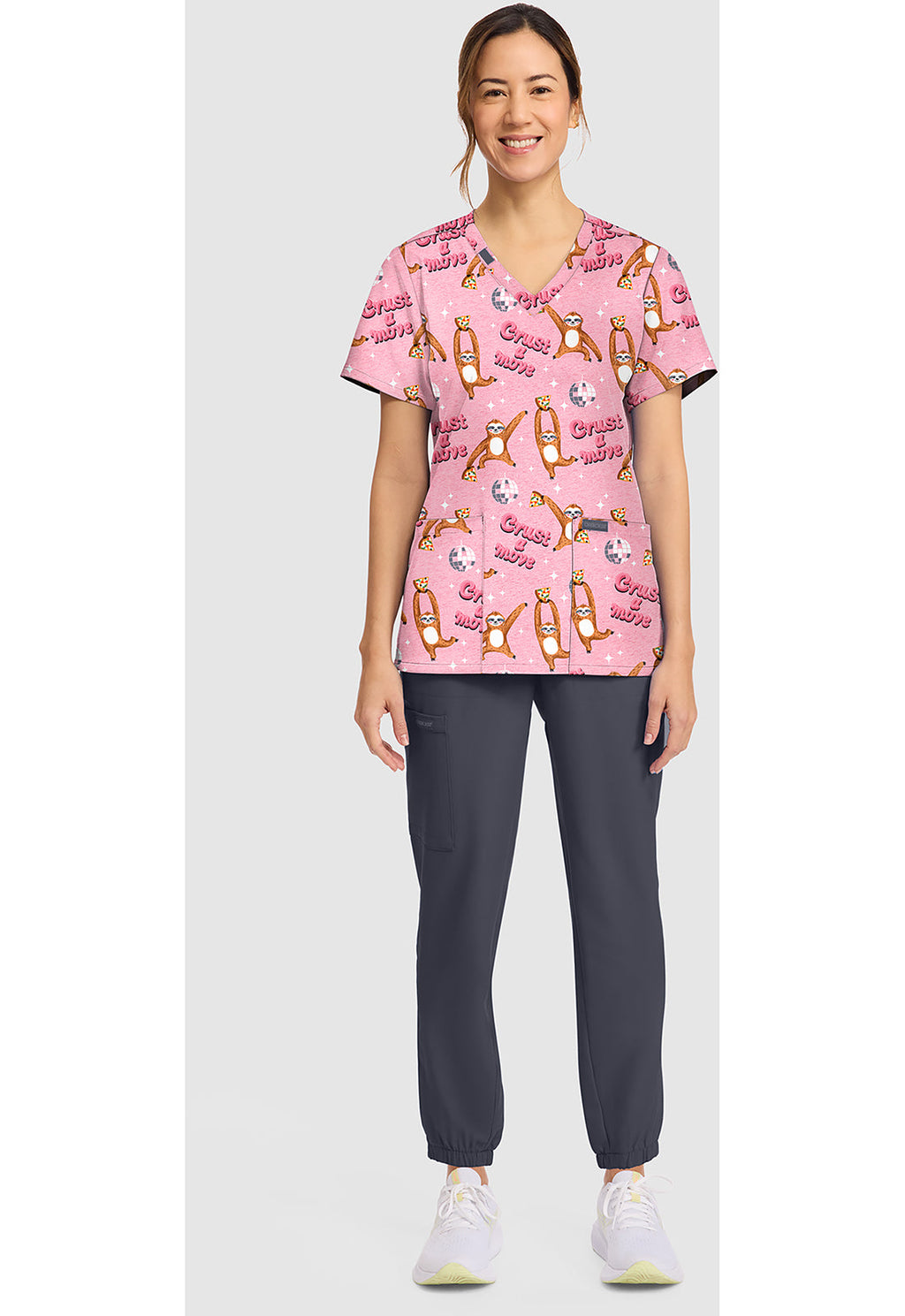Genuine CK856 Women's Women's Print V-Neck Scrub Top Crust A Move