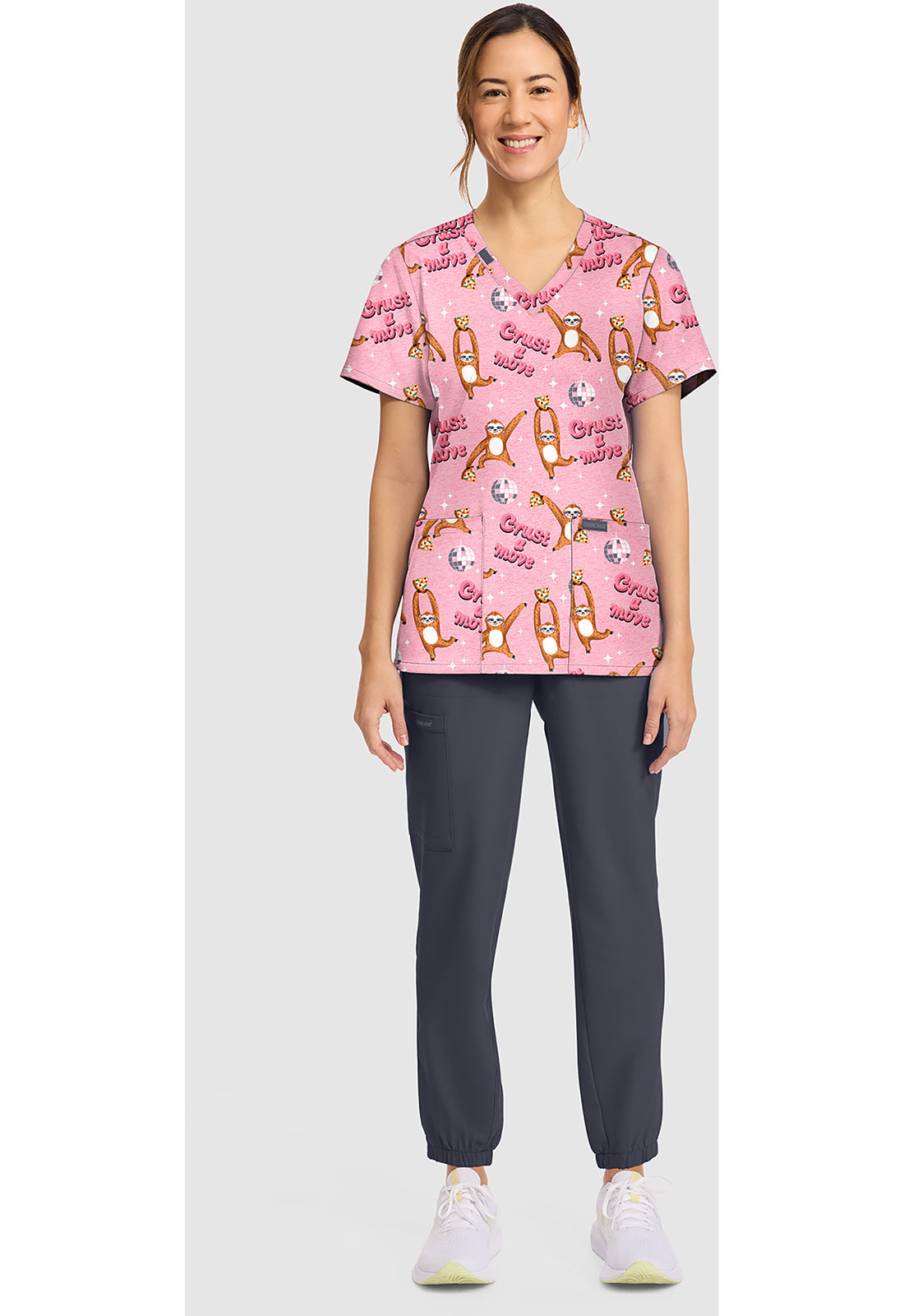 Genuine CK856 Women's Women's Print V-Neck Scrub Top Crust A Move