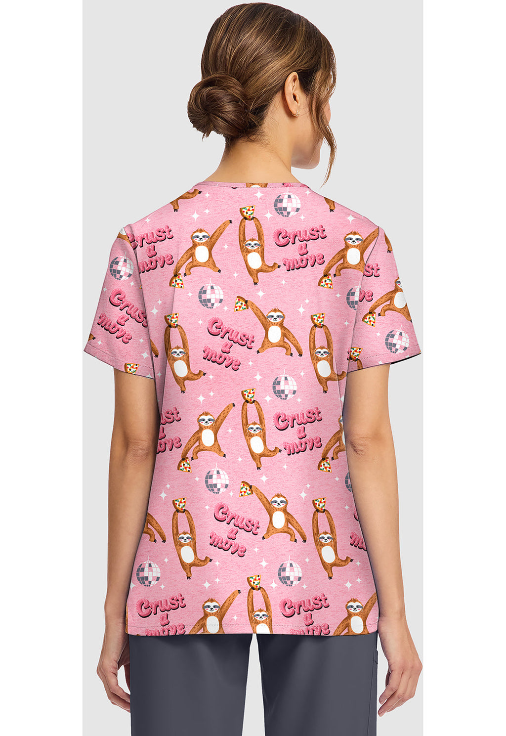 Genuine CK856 Women's Women's Print V-Neck Scrub Top Crust A Move