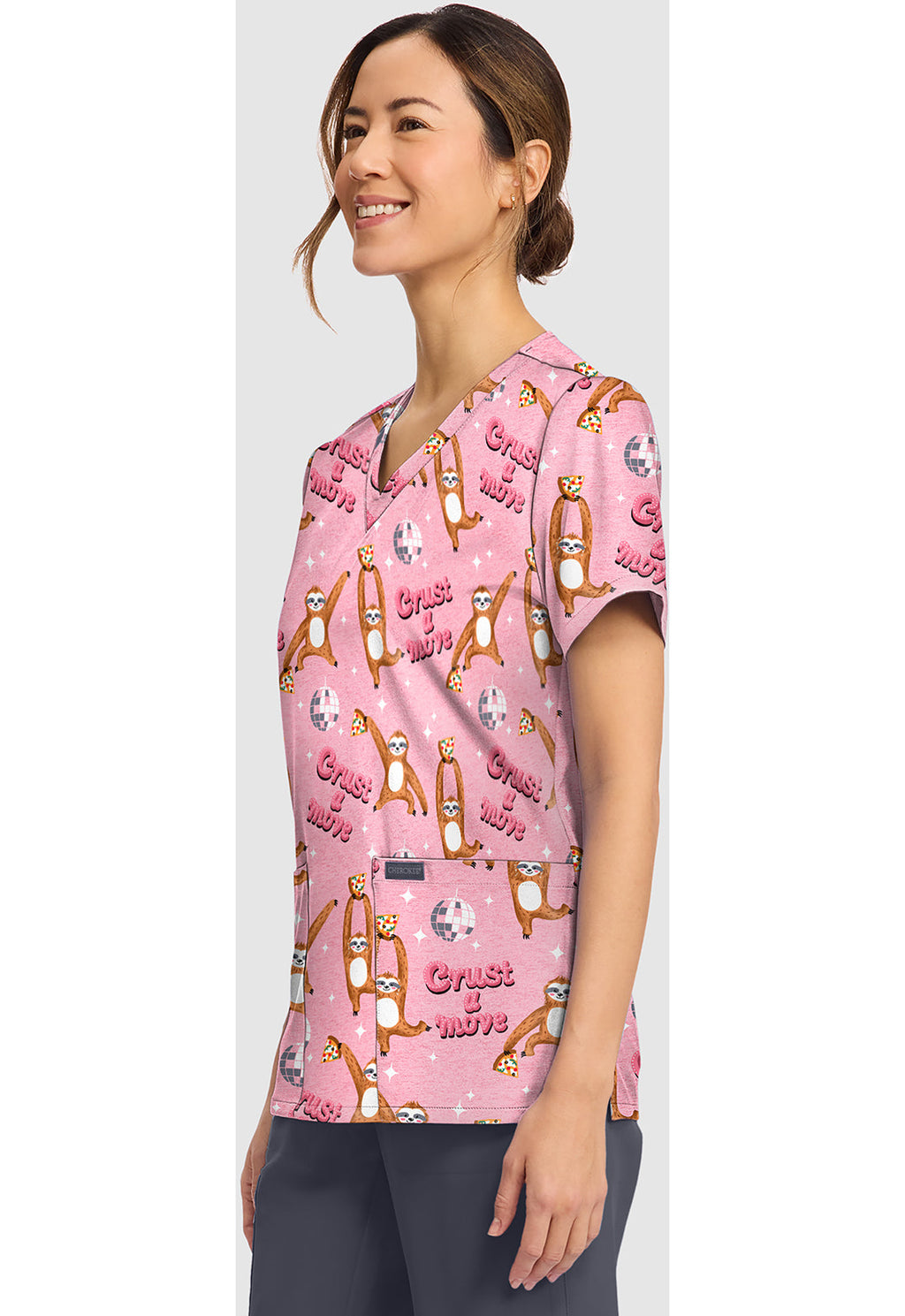 Genuine CK856 Women's Women's Print V-Neck Scrub Top Crust A Move