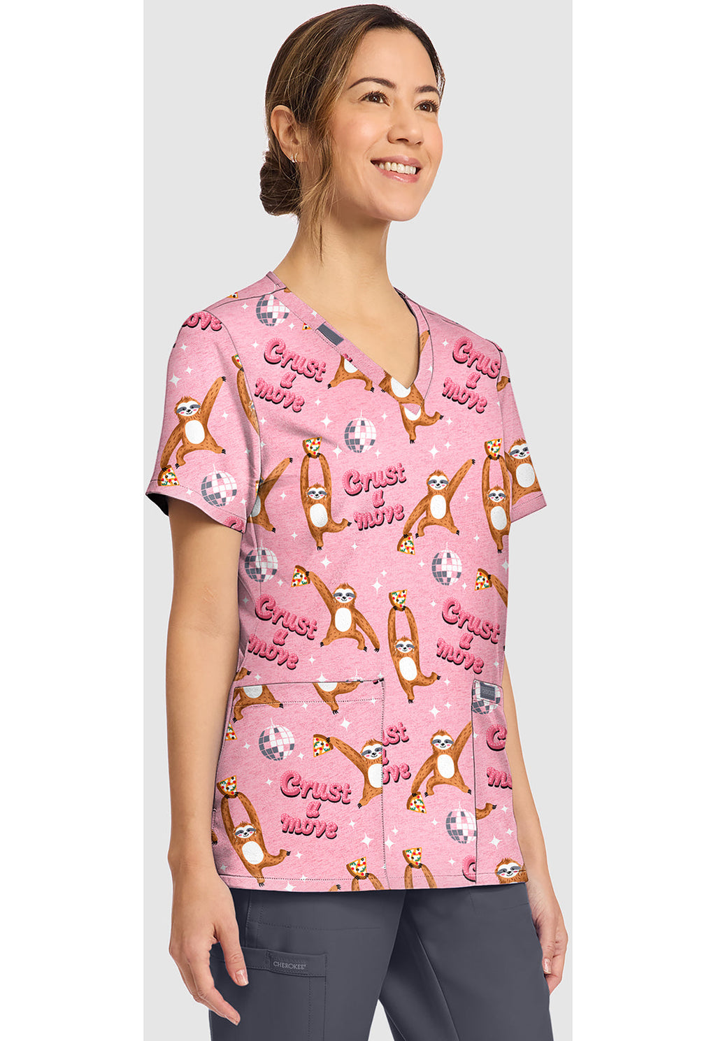 Genuine CK856 Women's Women's Print V-Neck Scrub Top Crust A Move