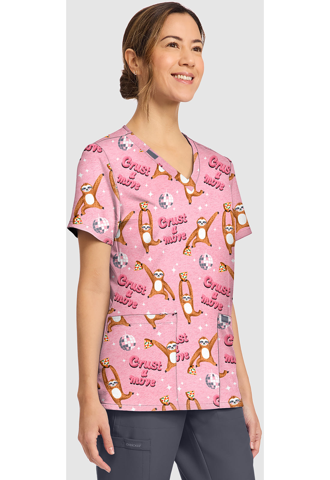 Genuine CK856 Women's Women's Print V-Neck Scrub Top Crust A Move