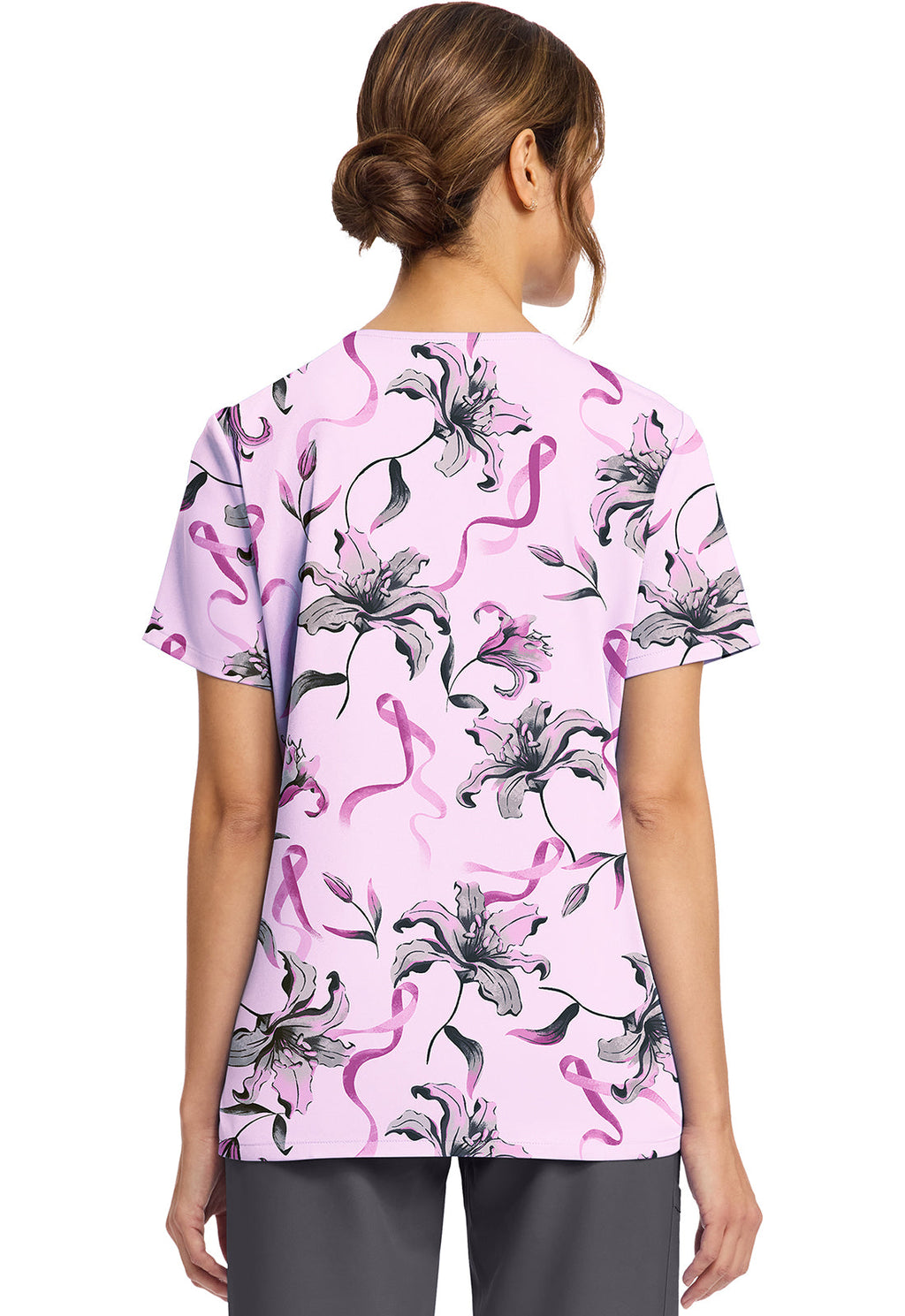 Cherokee Prints CK856 Women's Print V-Neck Top Loving Lilies
