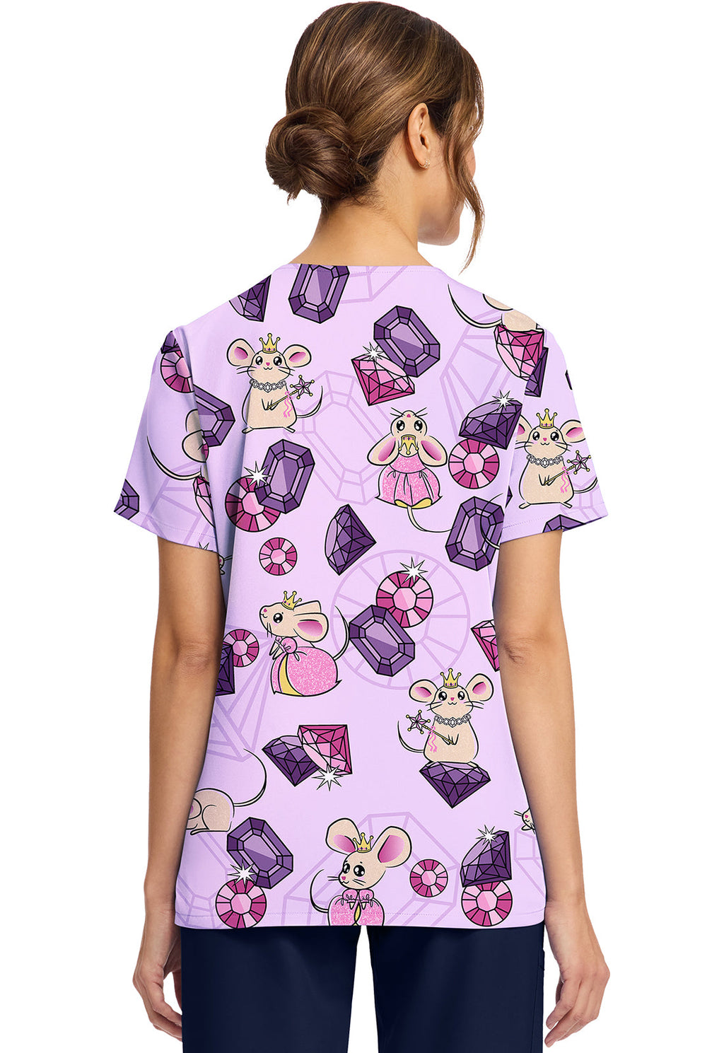 Cherokee Prints CK856 Women's Print V-Neck Top Princess Mouse