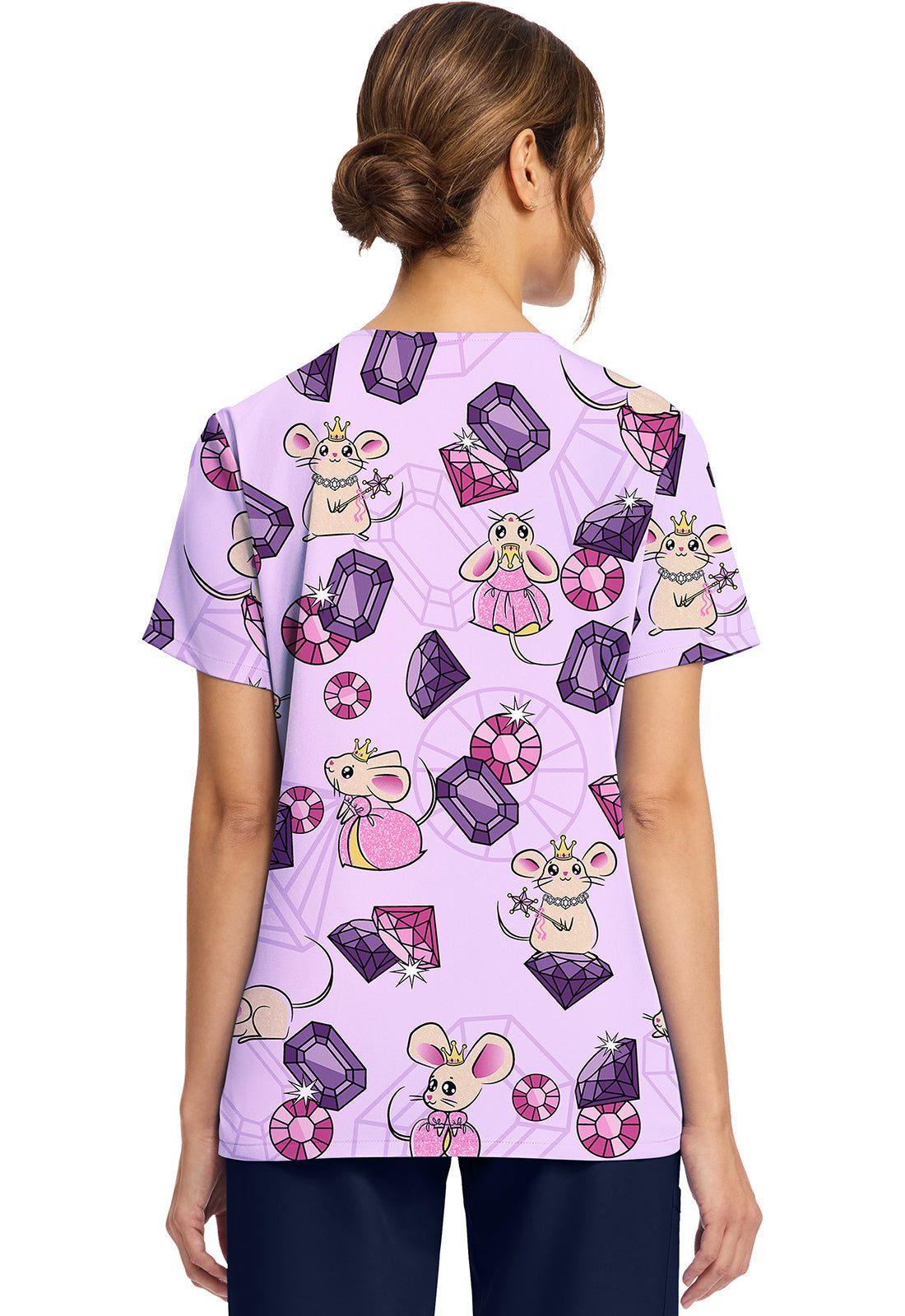 Cherokee Prints CK856 Women's Print V-Neck Top Princess Mouse