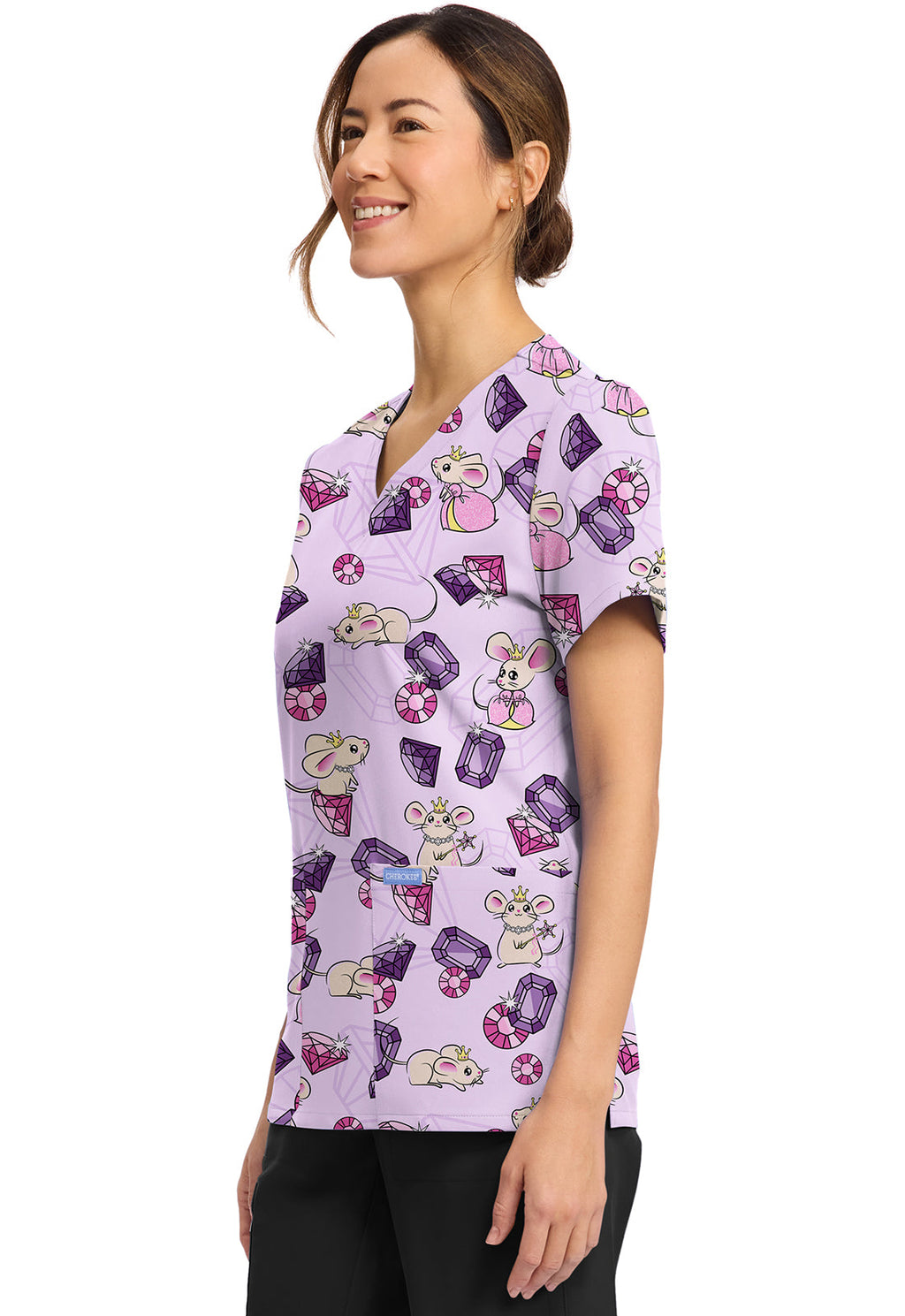 Cherokee Prints CK856 Women's Print V-Neck Top Princess Mouse
