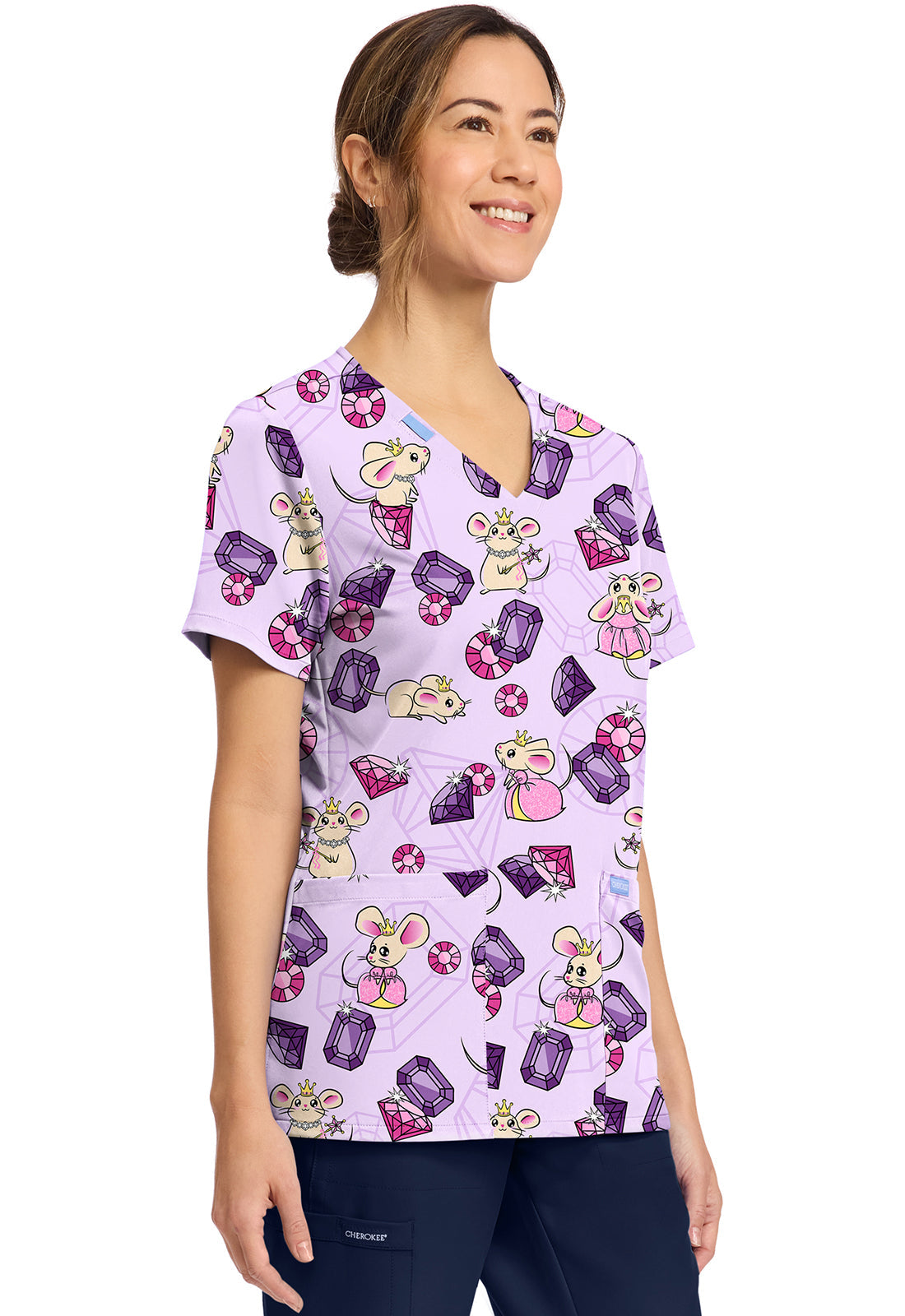 Cherokee Prints CK856 Women's Print V-Neck Top Princess Mouse