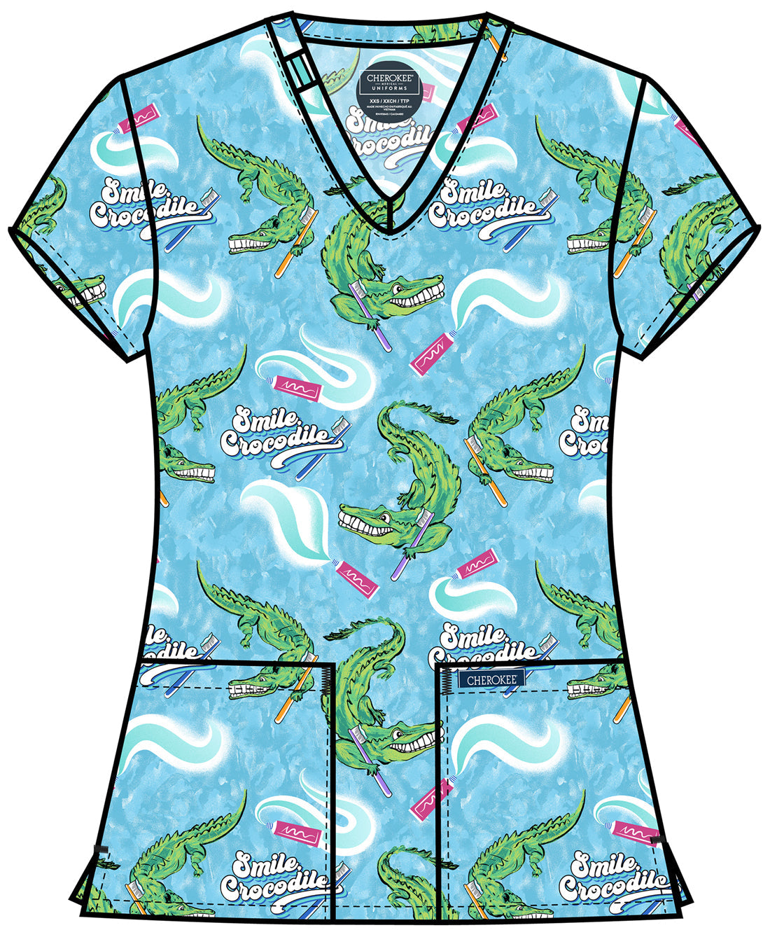 Prints CK856 Women's Print V-Neck Top Smile Crocodile