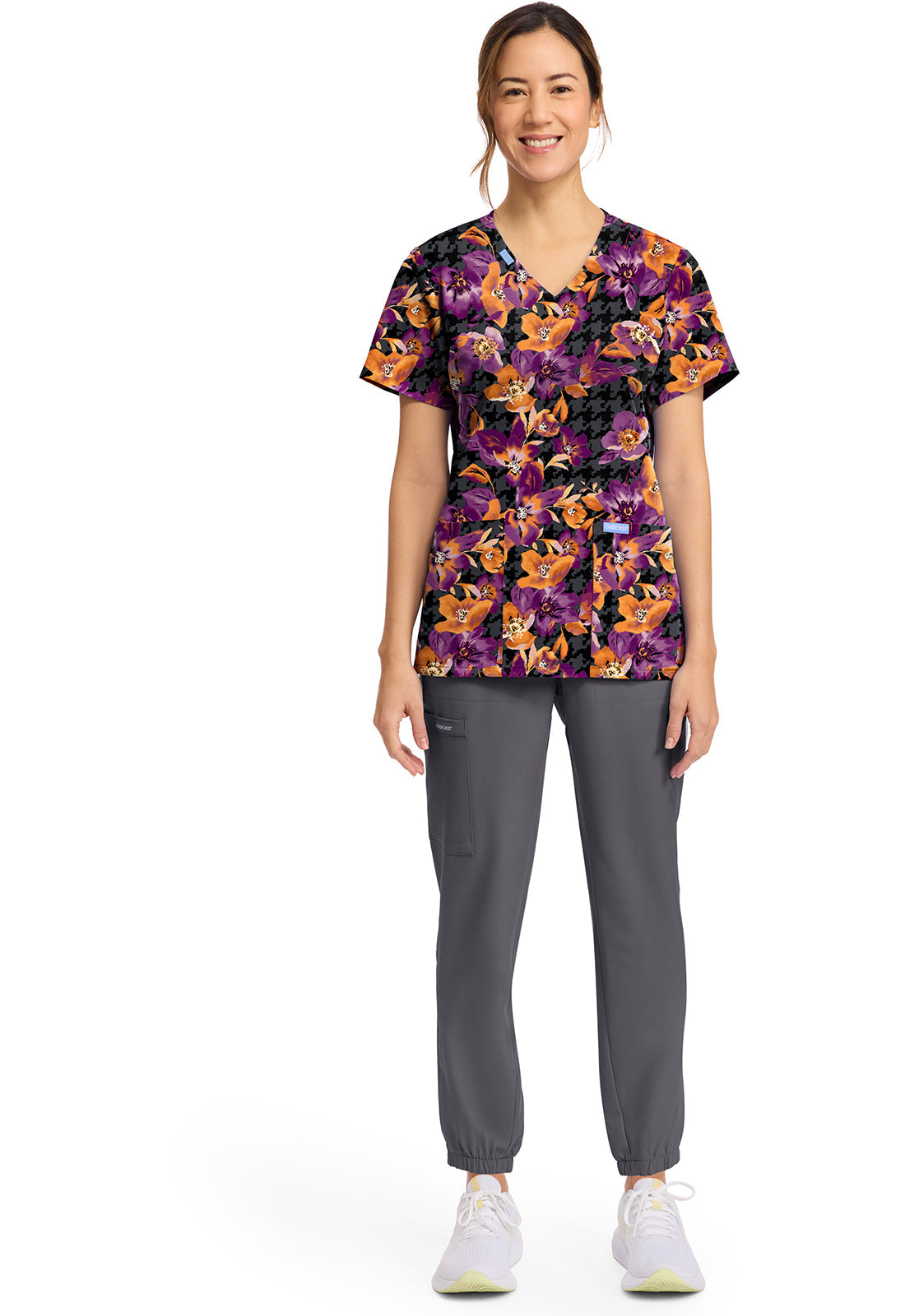 Cherokee Prints CK856 Women's Print V-Neck Top Velvet Floral