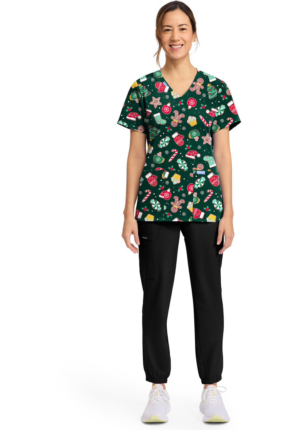 Cherokee Prints CK856 Women's Print V-Neck Top Waiting For Santa