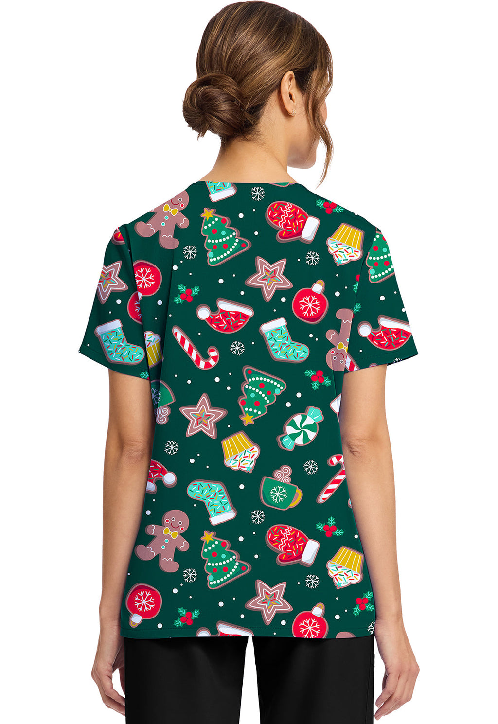 Cherokee Prints CK856 Women's Print V-Neck Top Waiting For Santa