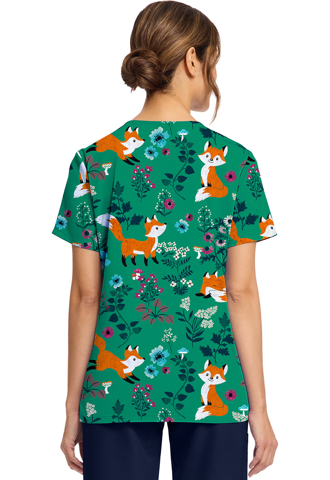 Cherokee Prints CK856 Women's Print V-Neck Top Wild Fox