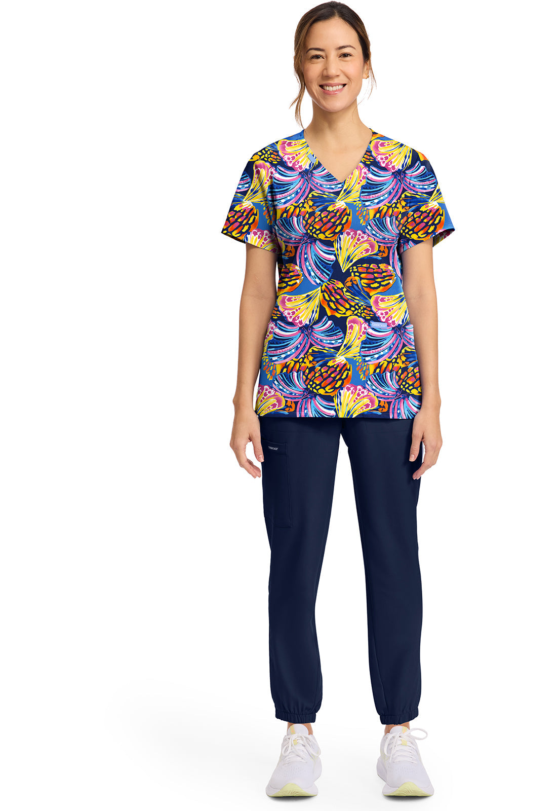 Cherokee Prints CK856 Women's Print V-Neck Top Winging It