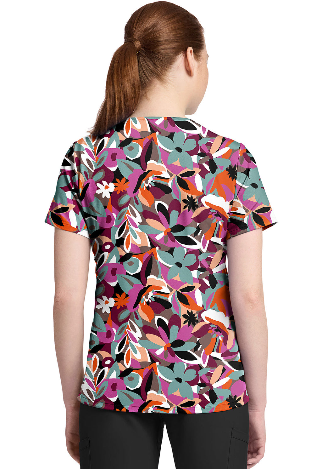 Cherokee Prints CK857 Women's High-Low V-Neck Top Cut Flowers