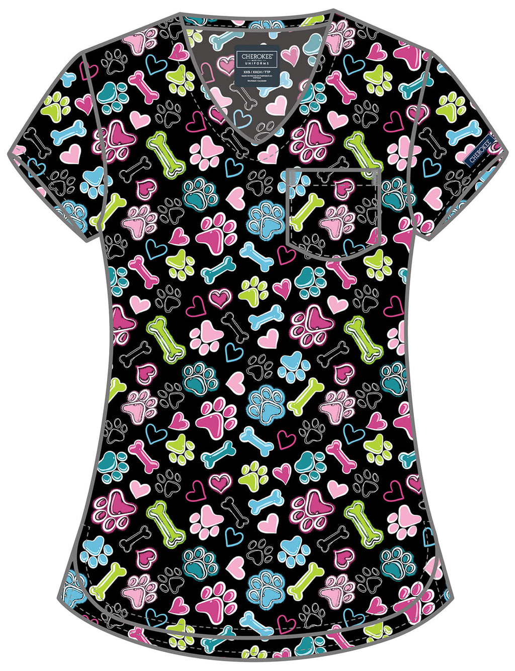 Genuine CK857 Women's High-Low V-Neck Scrub Top Doggy Doodle