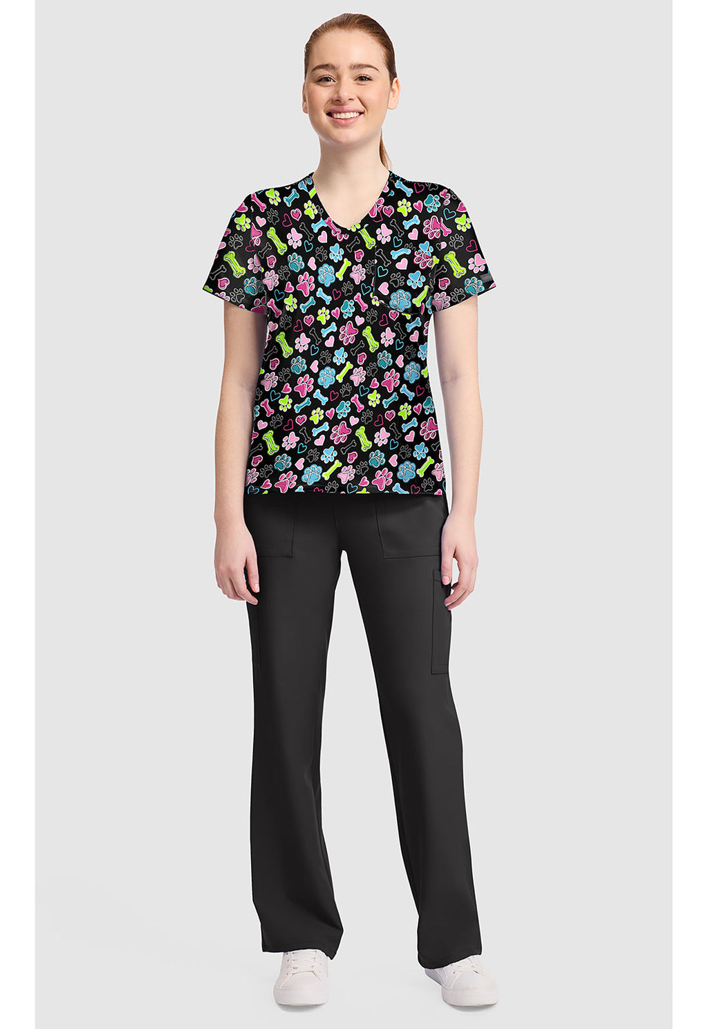 Genuine CK857 Women's High-Low V-Neck Scrub Top Doggy Doodle