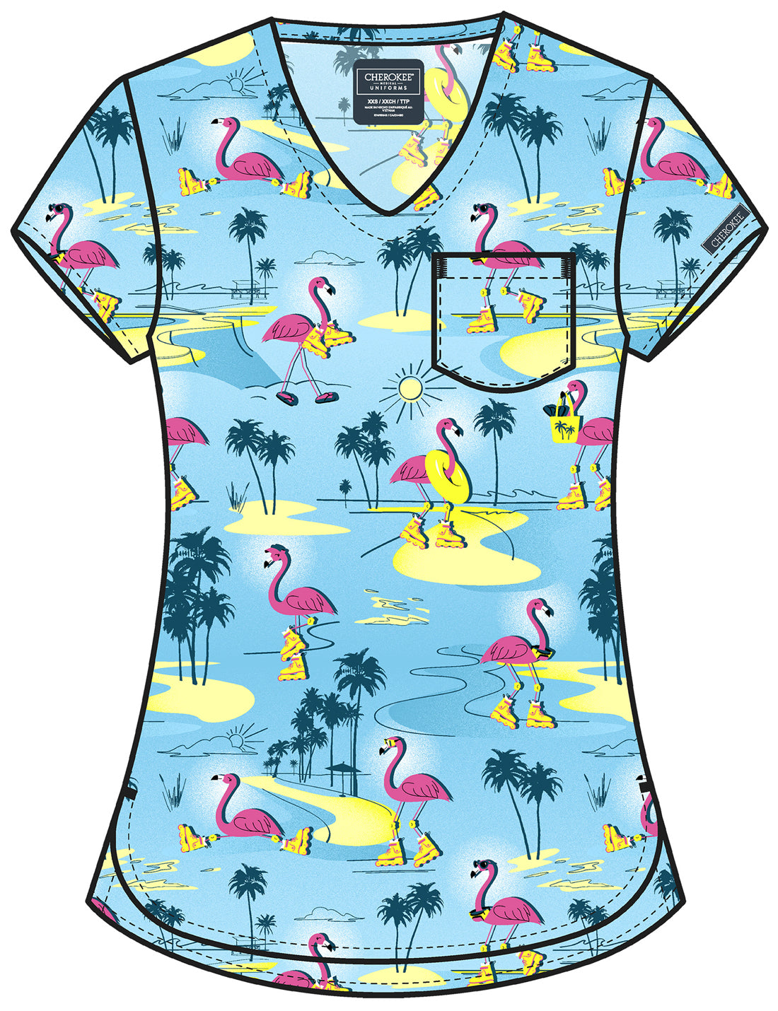 Genuine CK857 Women's High-Low V-Neck Scrub Top Flamazing Skaters