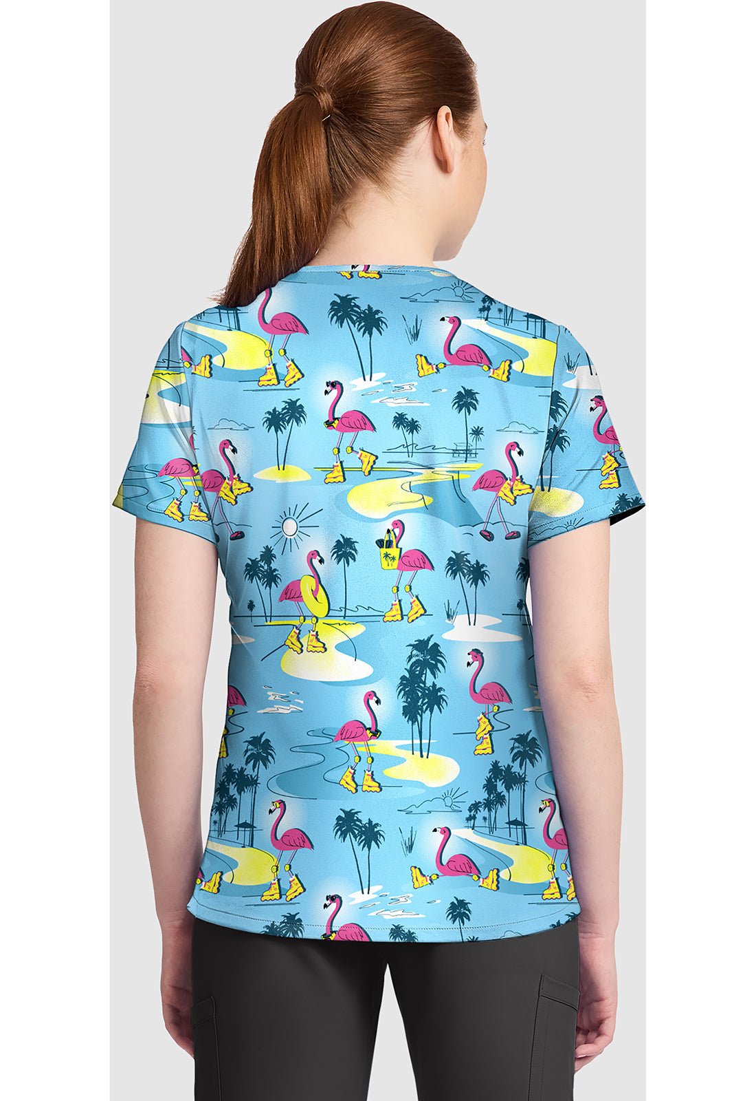 Genuine CK857 Women's High-Low V-Neck Scrub Top Flamazing Skaters