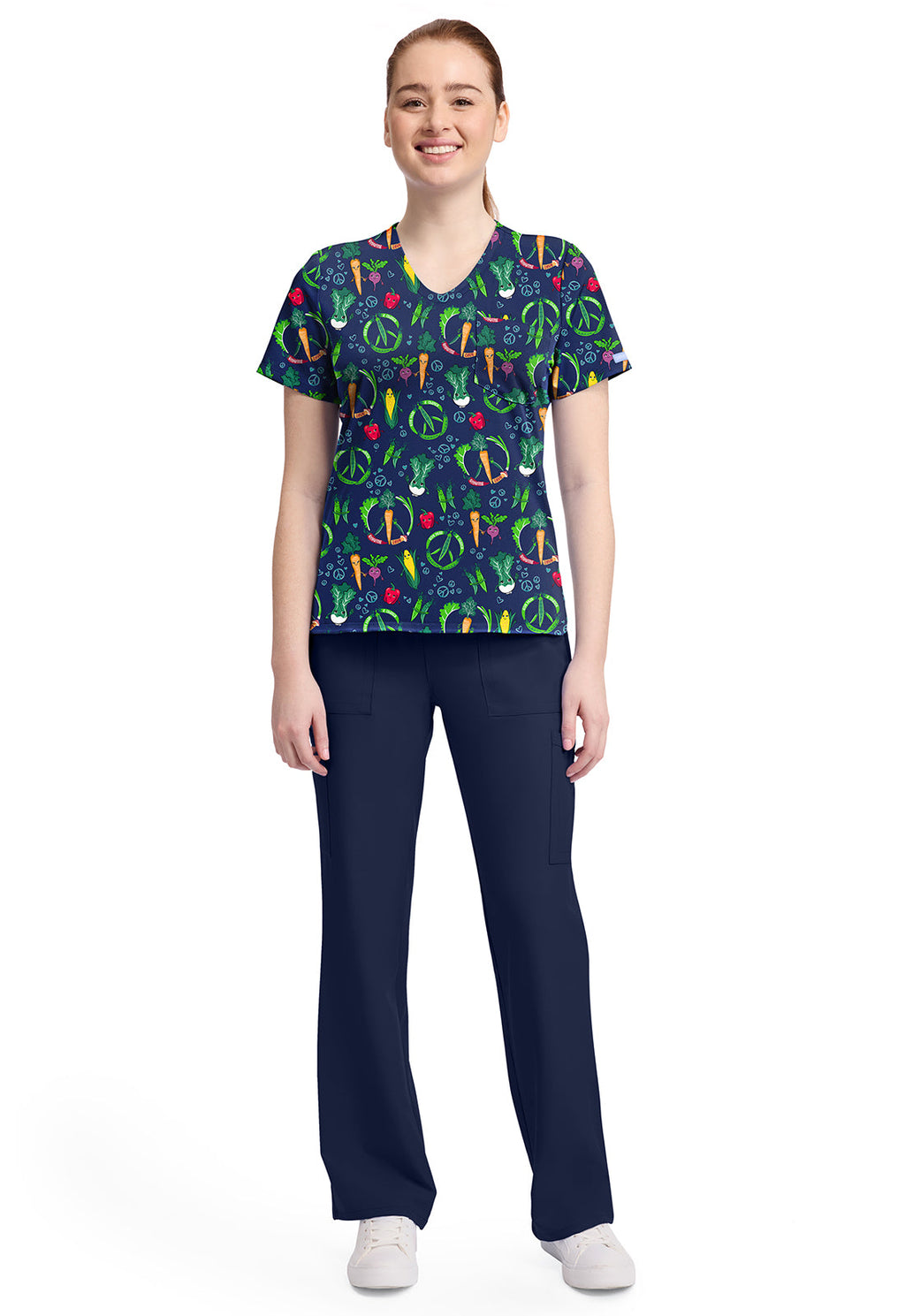 Cherokee Prints CK857 Women's High-Low V-Neck Top Growing Love