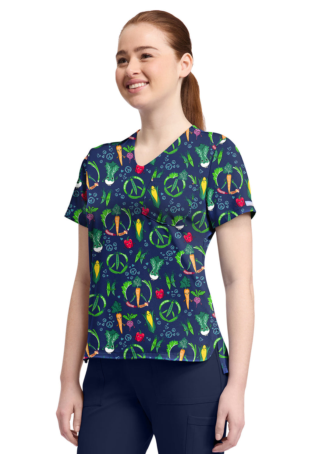 Cherokee Prints CK857 Women's High-Low V-Neck Top Growing Love