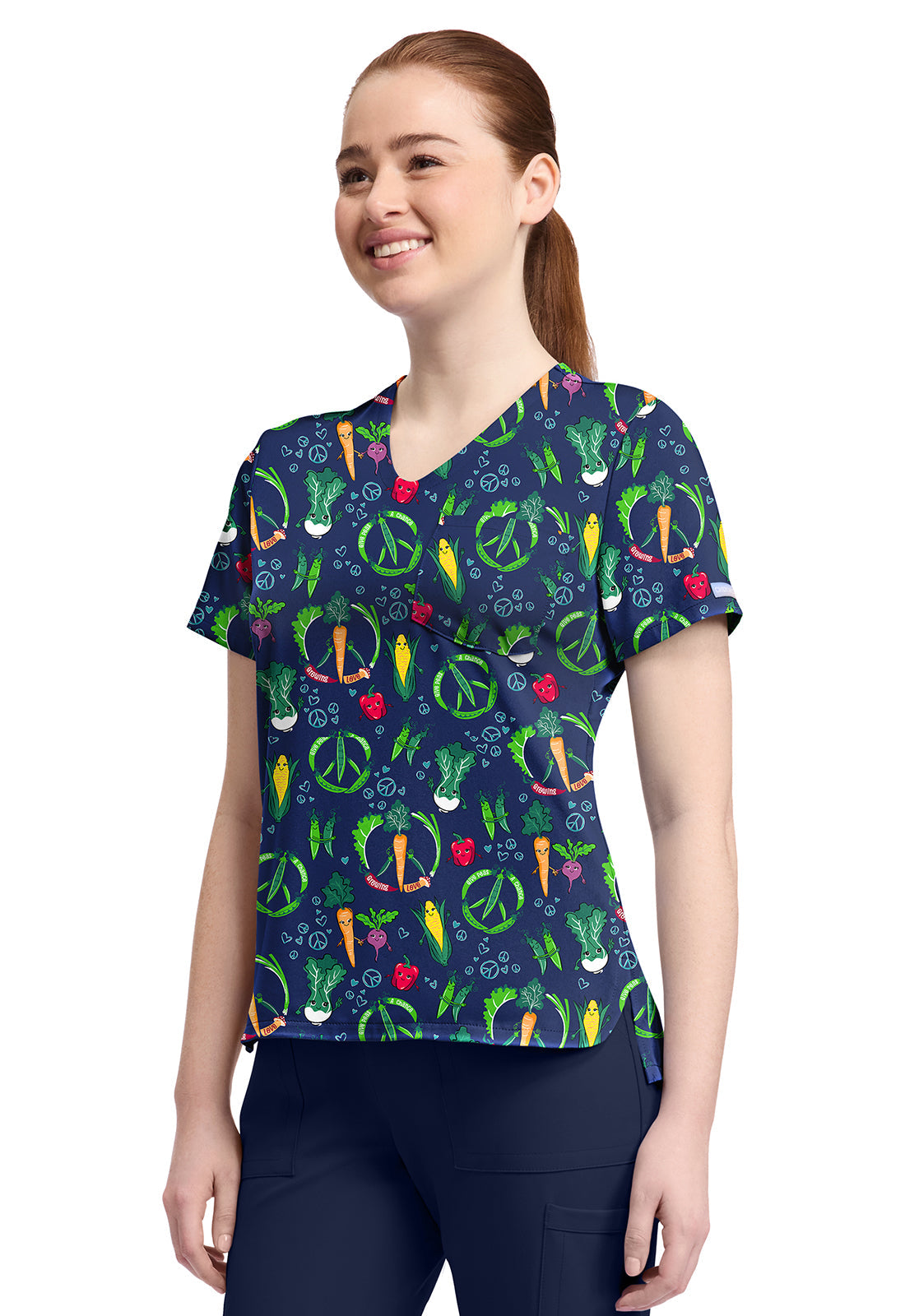 Cherokee Prints CK857 Women's High-Low V-Neck Top Growing Love