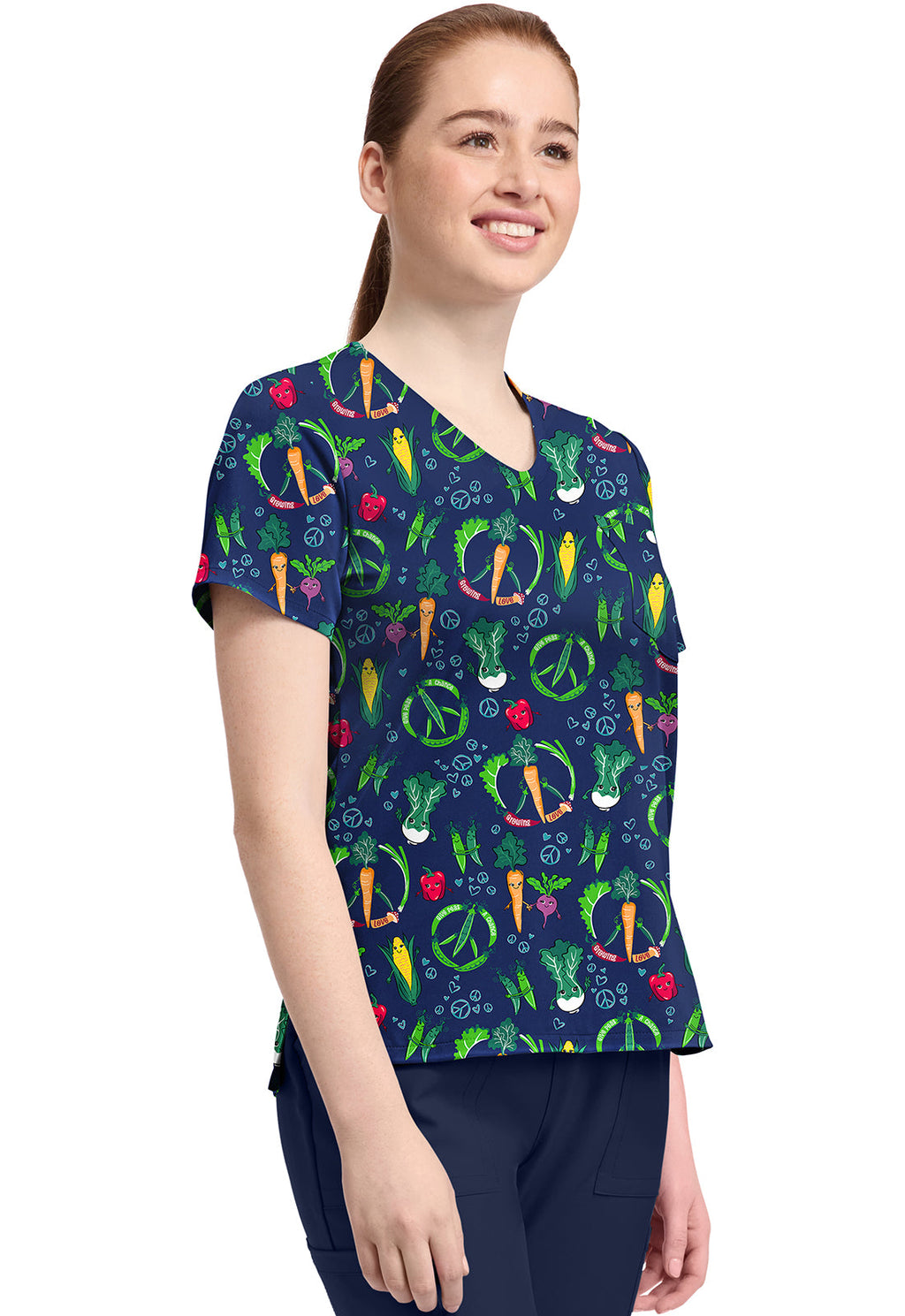 Cherokee Prints CK857 Women's High-Low V-Neck Top Growing Love