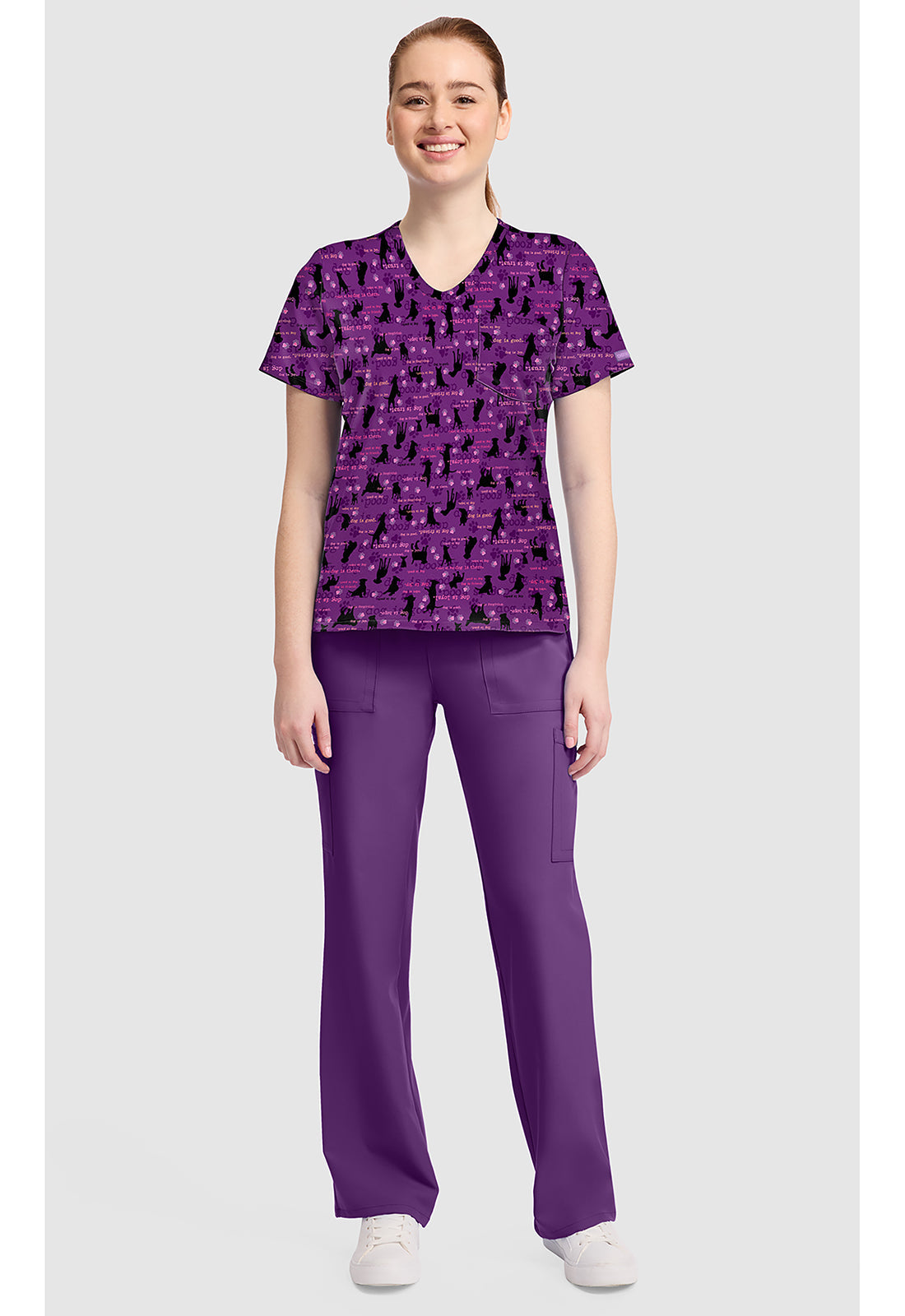 Genuine CK857 Women's High-Low V-Neck Scrub Top Dogisms