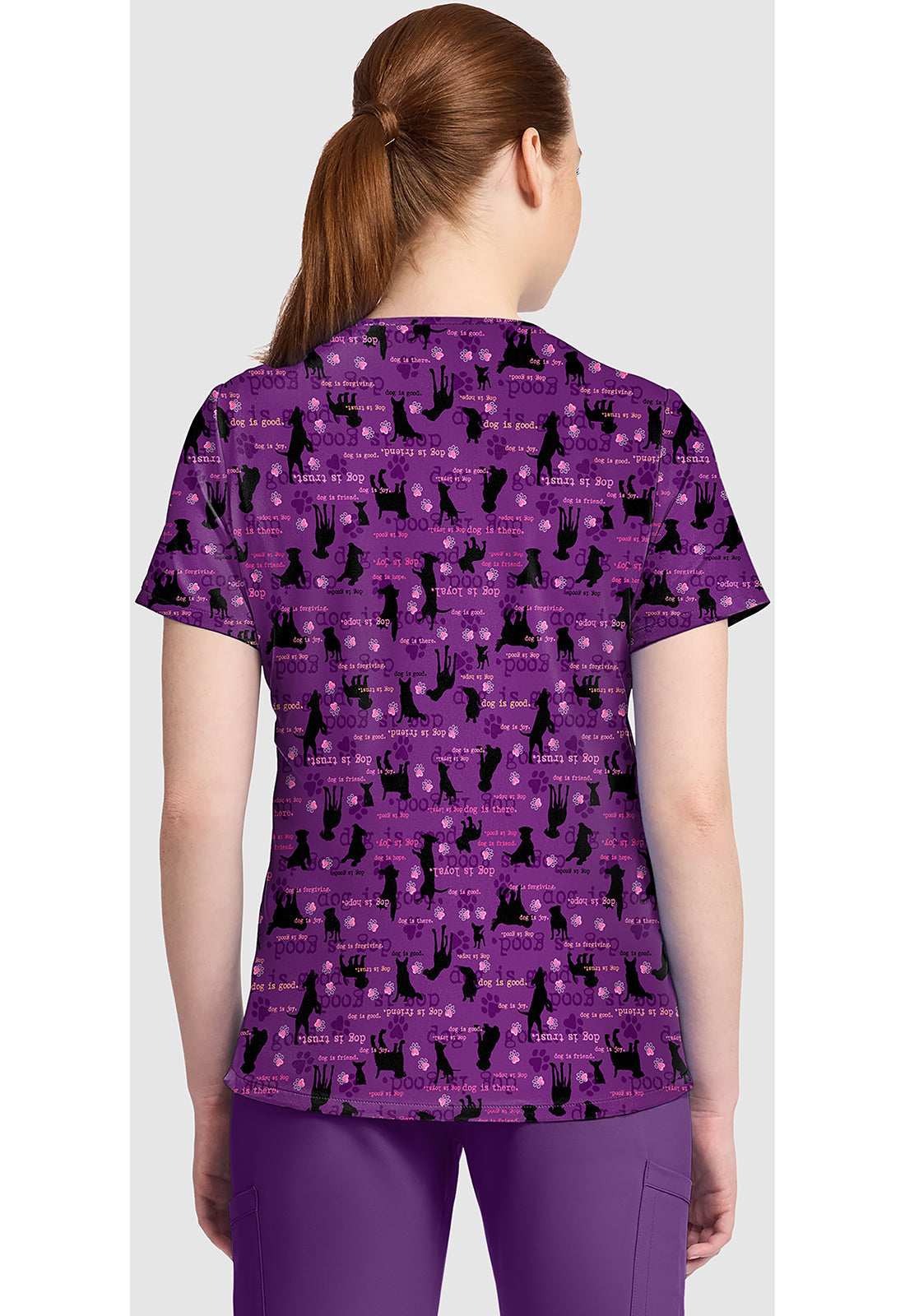 Genuine CK857 Women's High-Low V-Neck Scrub Top Dogisms