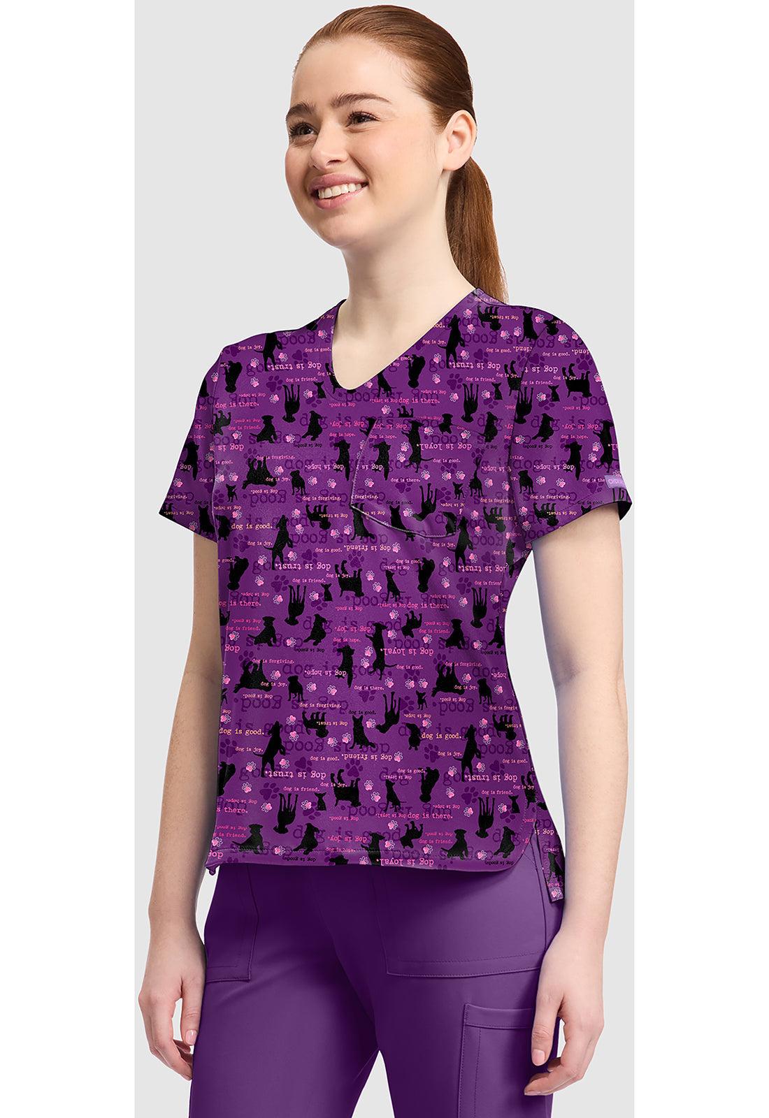 Genuine CK857 Women's High-Low V-Neck Scrub Top Dogisms