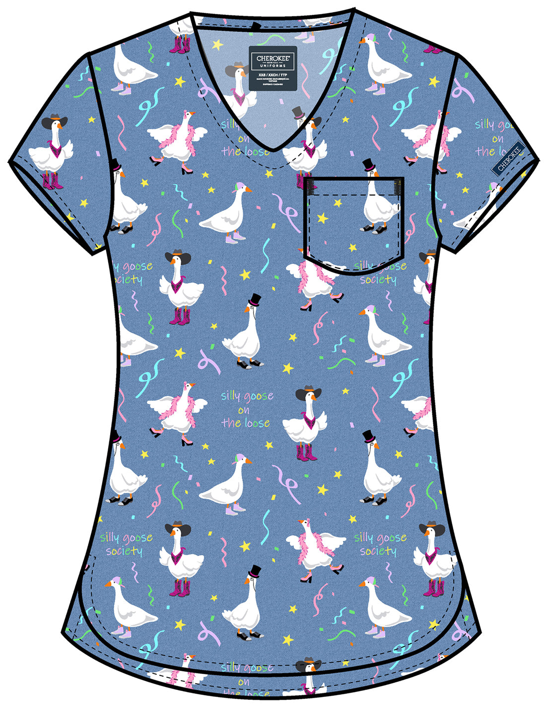Genuine CK857 Women's High-Low V-Neck Scrub Top Silly Goose