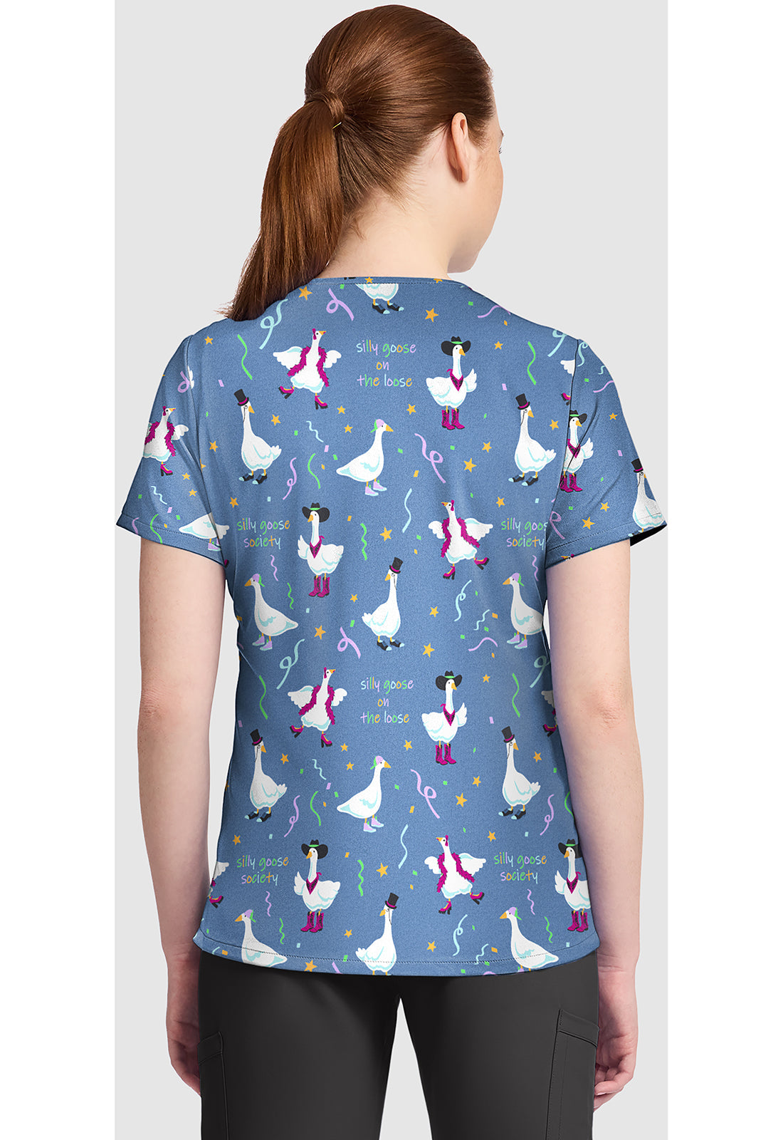 Genuine CK857 Women's High-Low V-Neck Scrub Top Silly Goose