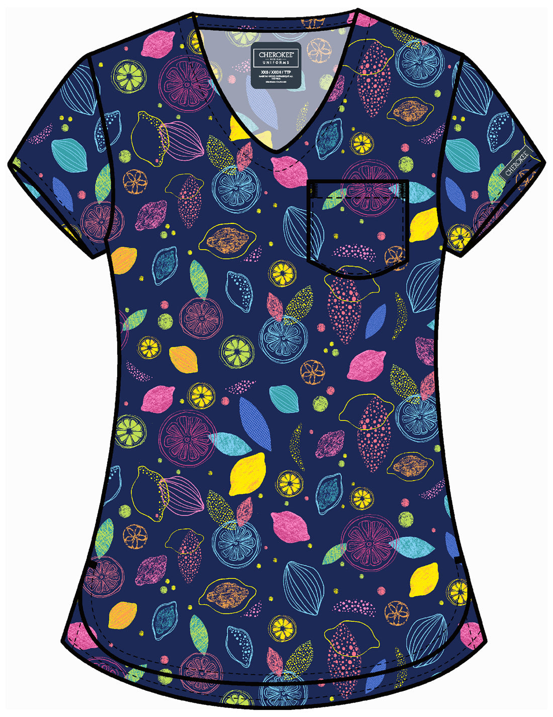 Genuine CK857 Women's High-Low V-Neck Top Tutti Frutti Model Image Front | Cherokee