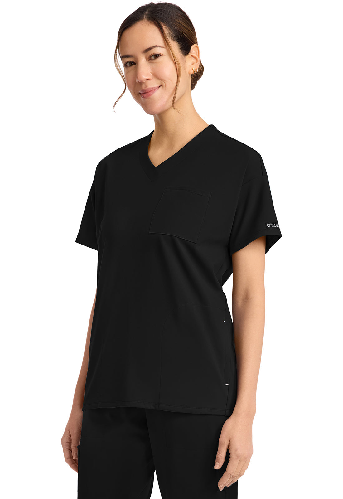 Achieve CK863 Women's 3 Pocket V-Neck Tunic Black