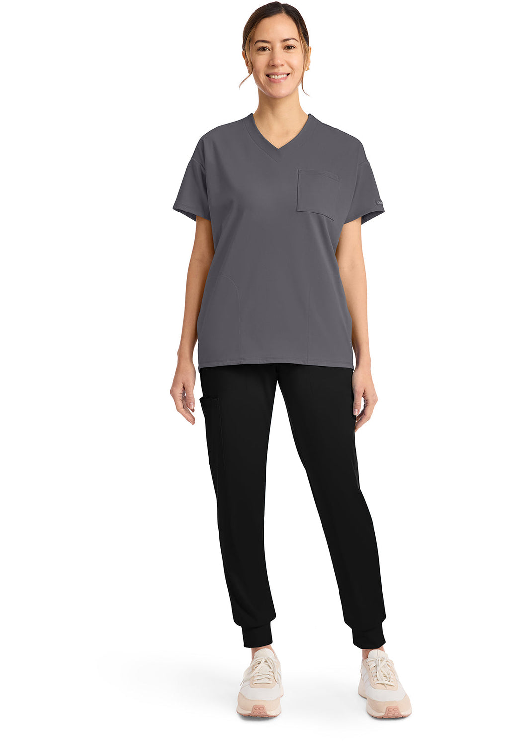 Achieve CK863 Women's 3 Pocket V-Neck Tunic Pewter Image