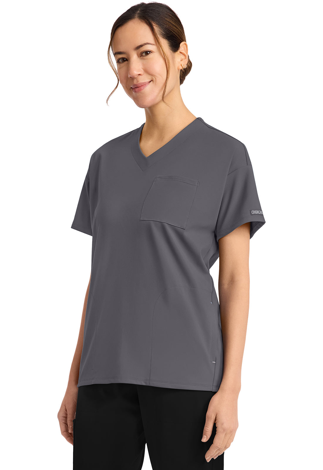 Achieve CK863 Women's 3 Pocket V-Neck Tunic Pewter