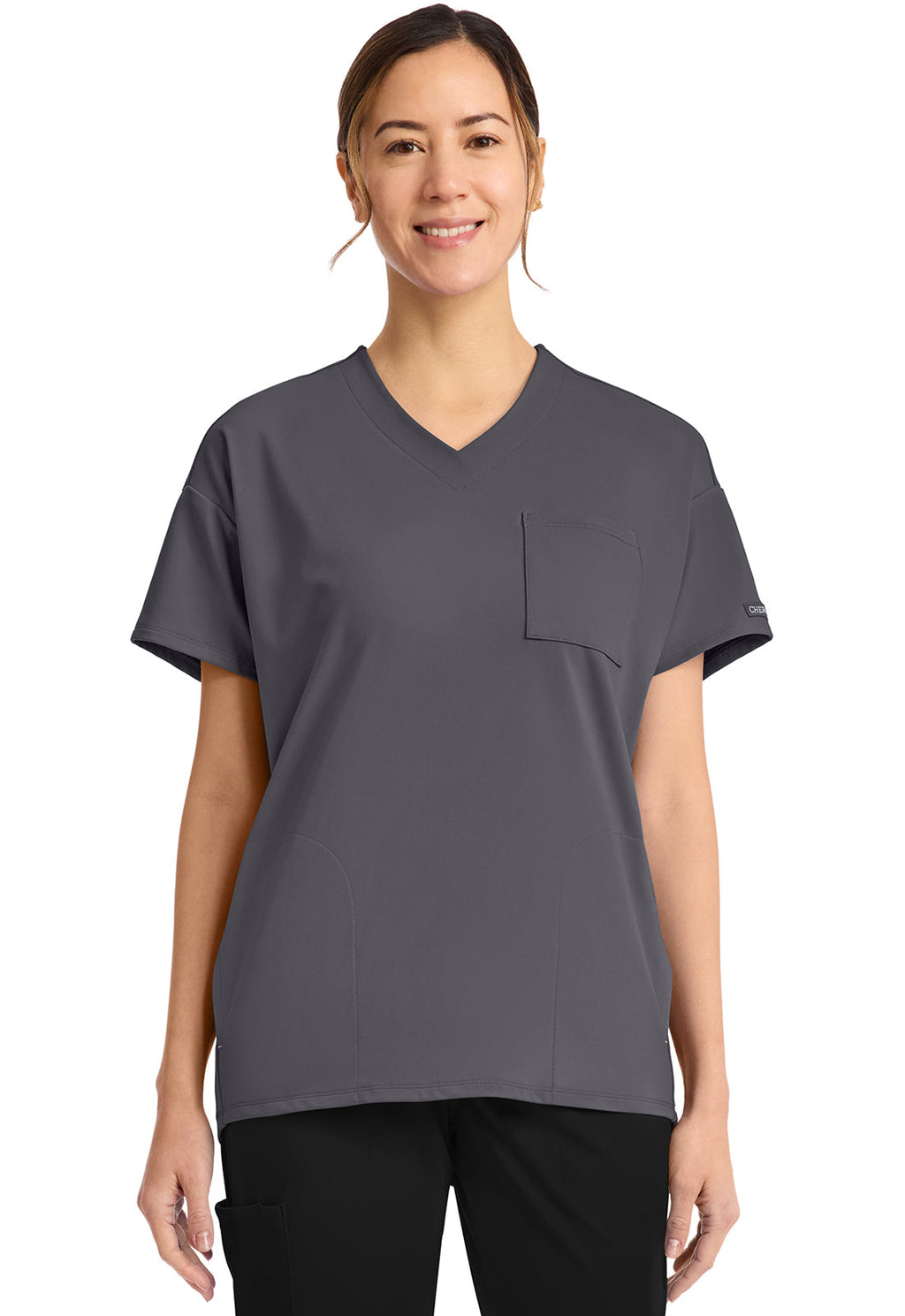 Achieve CK863 Women's 3 Pocket V-Neck Tunic Pewter