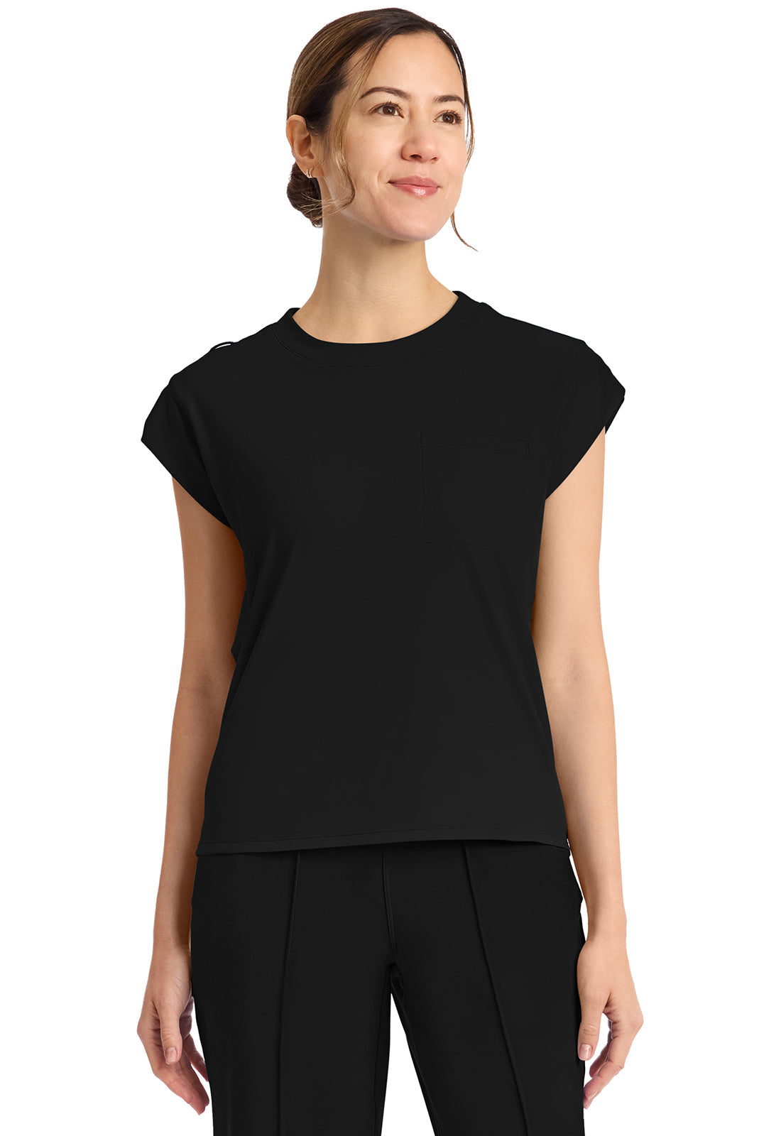 Achieve CK936 Women's Women's 1-Pocket Crew Neck Scrub Top Black