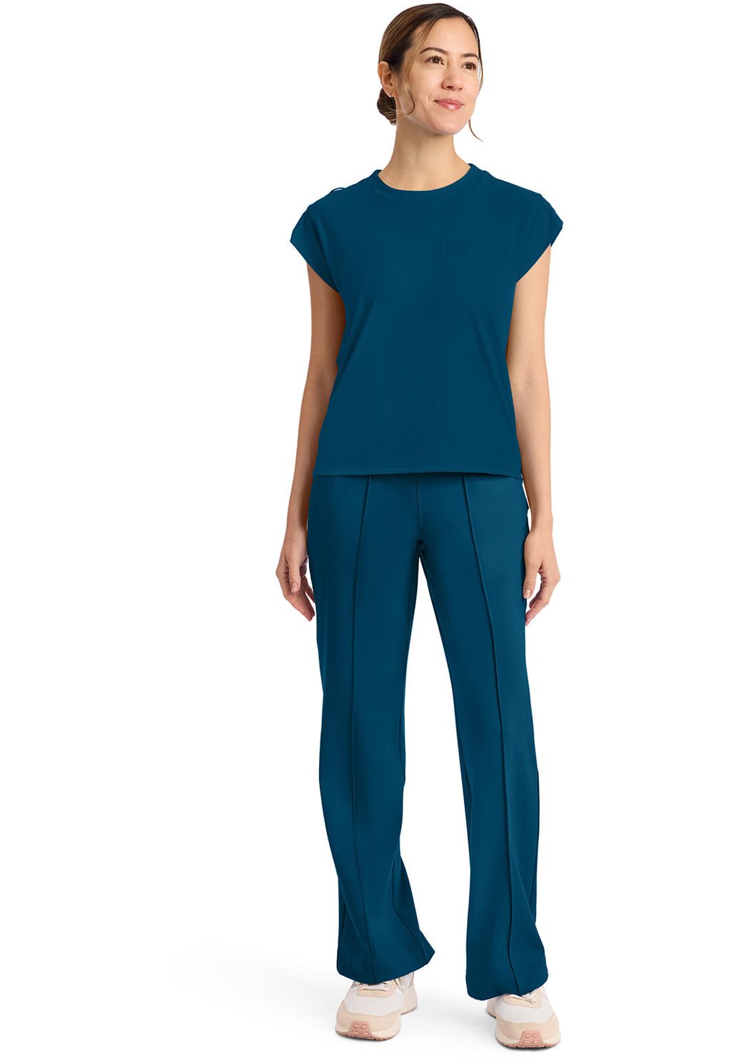 Achieve CK936 Women's 1-Pocket Crew Neck Top Caribbean Blue