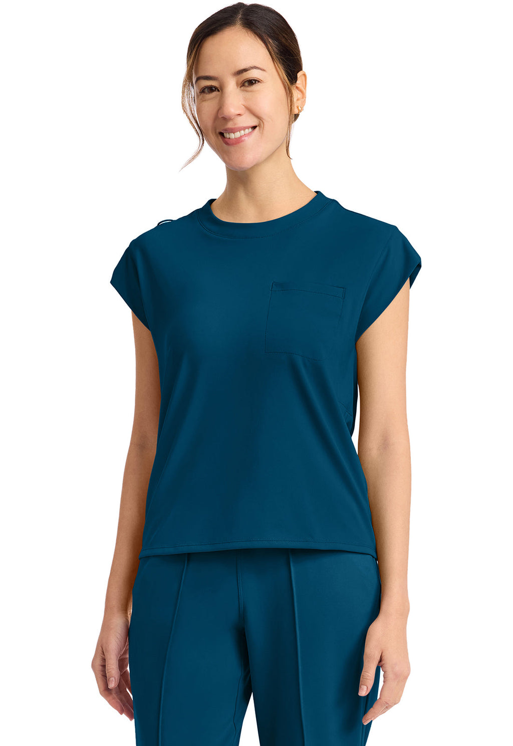 Achieve CK936 Women's 1-Pocket Crew Neck Scrub Top Caribbean Blue