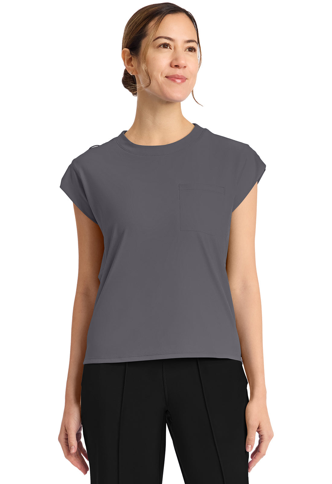 Achieve CK936 Women's 1-Pocket Crew Neck Top Pewter Image