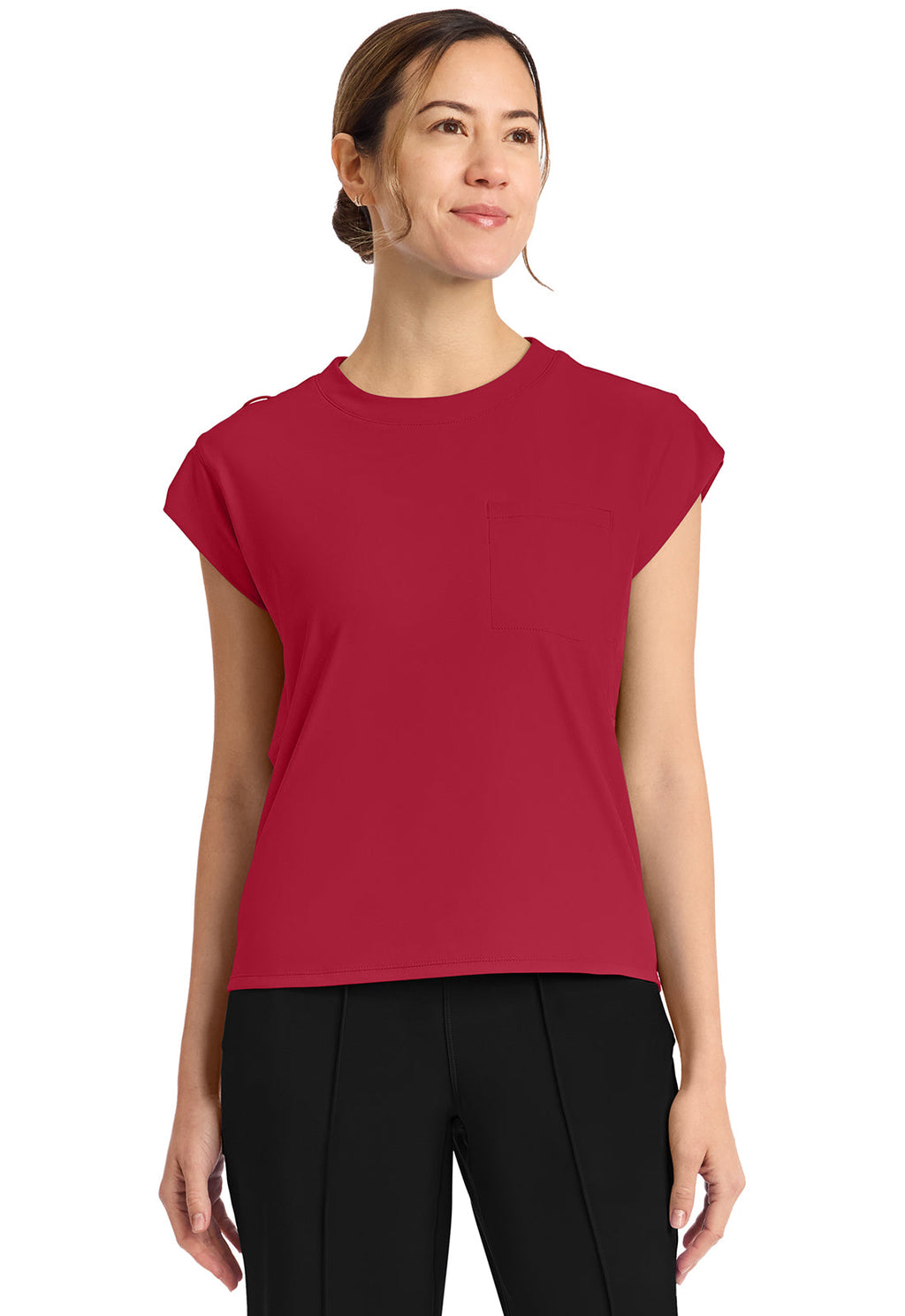 Achieve CK936 Women's 1-Pocket Crew Neck Scrub Top Red