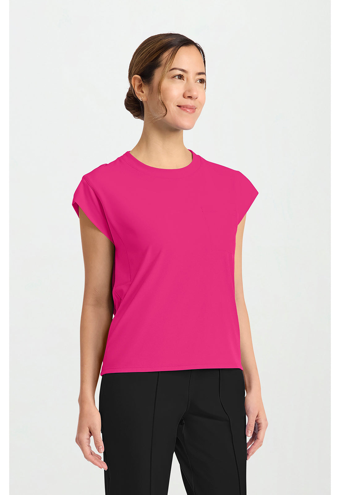 Achieve CK936 Women's 1-Pocket Crew Neck Scrub Top Tropical Hibiscus