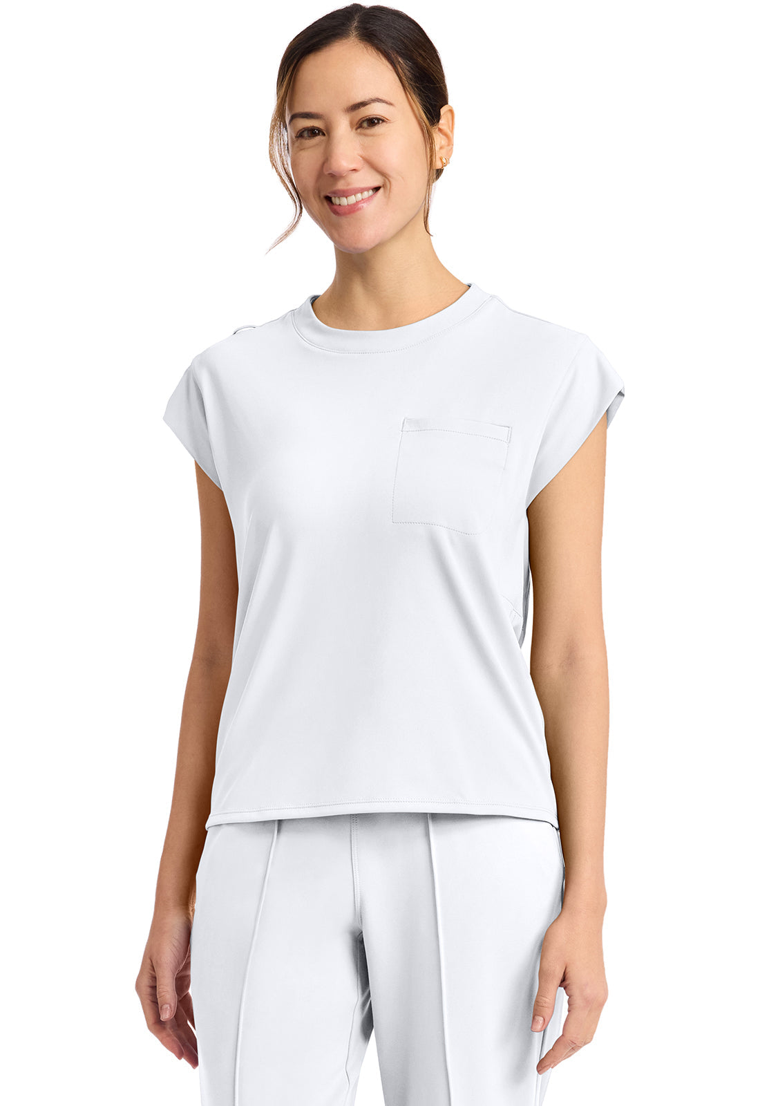 Achieve CK936 Women's 1-Pocket Crew Neck Scrub Top White