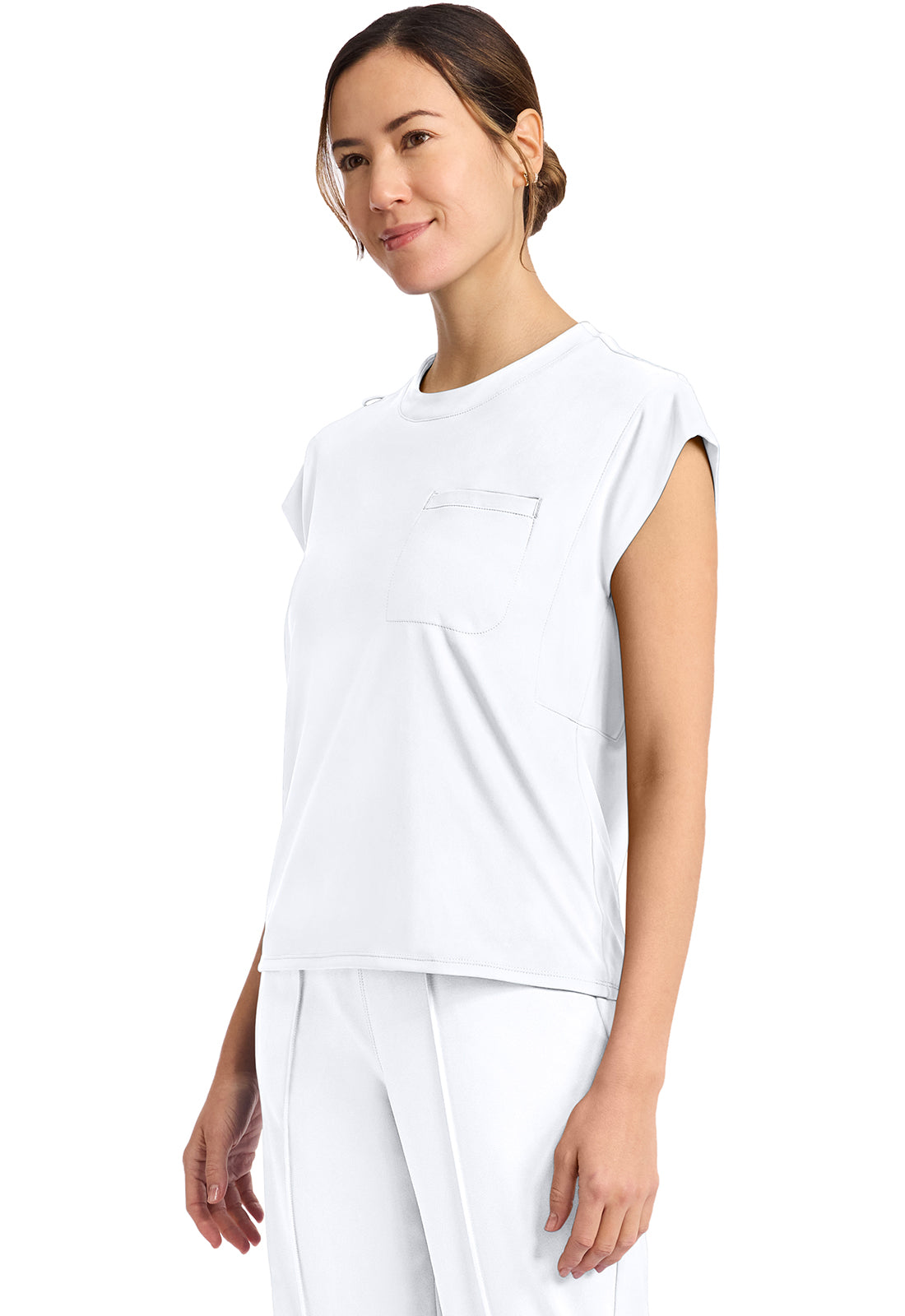 Achieve CK936 Women's 1-Pocket Crew Neck Top White