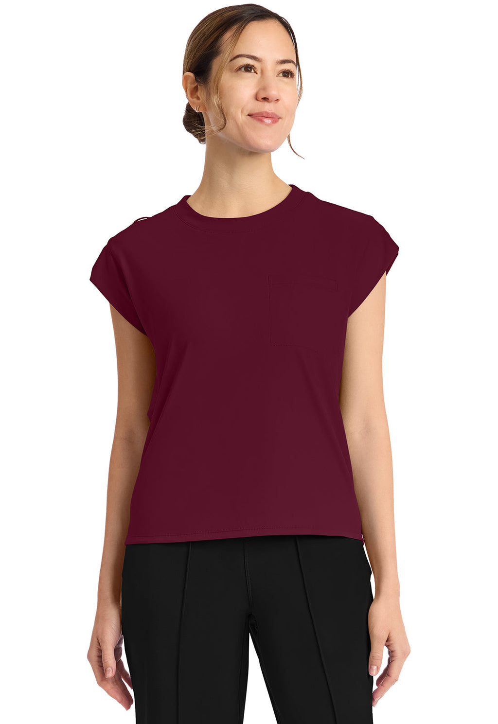 Achieve CK936 Women's Women's 1-Pocket Crew Neck Scrub Top Wine