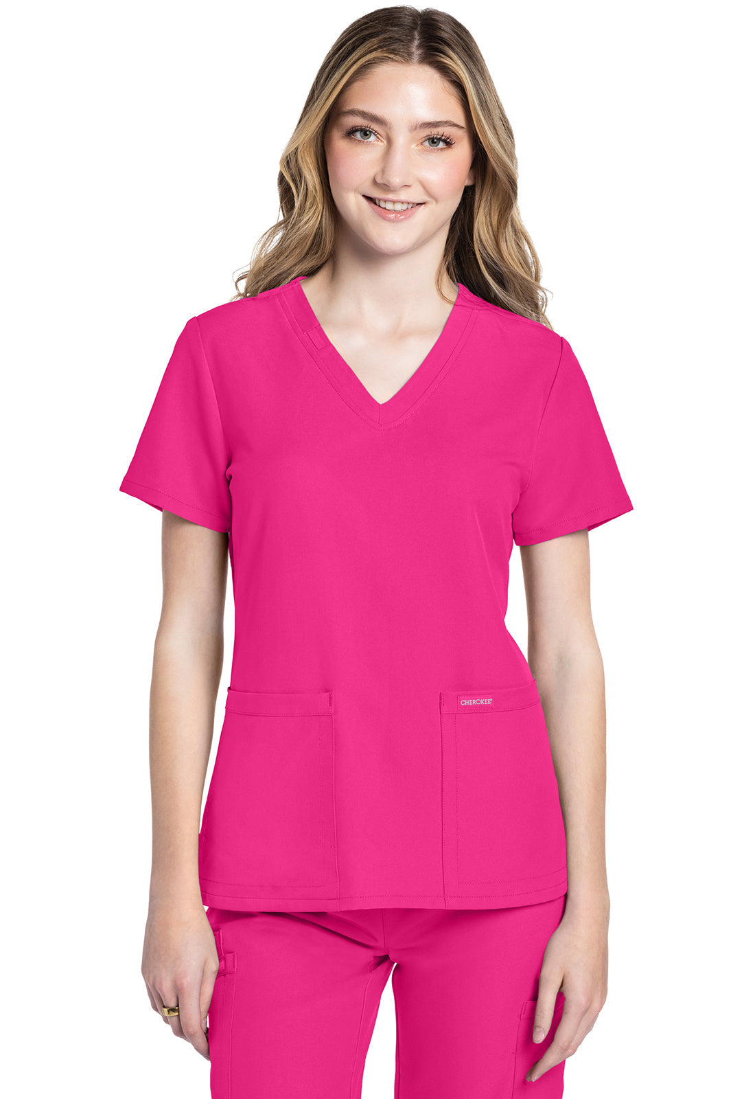 Workwear Originals Ultra CK953A Women's V-Neck Scrub Top Electric Pink