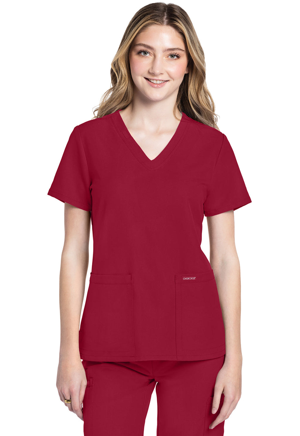Workwear Originals Ultra CK953A Women's V-Neck Scrub Top Red