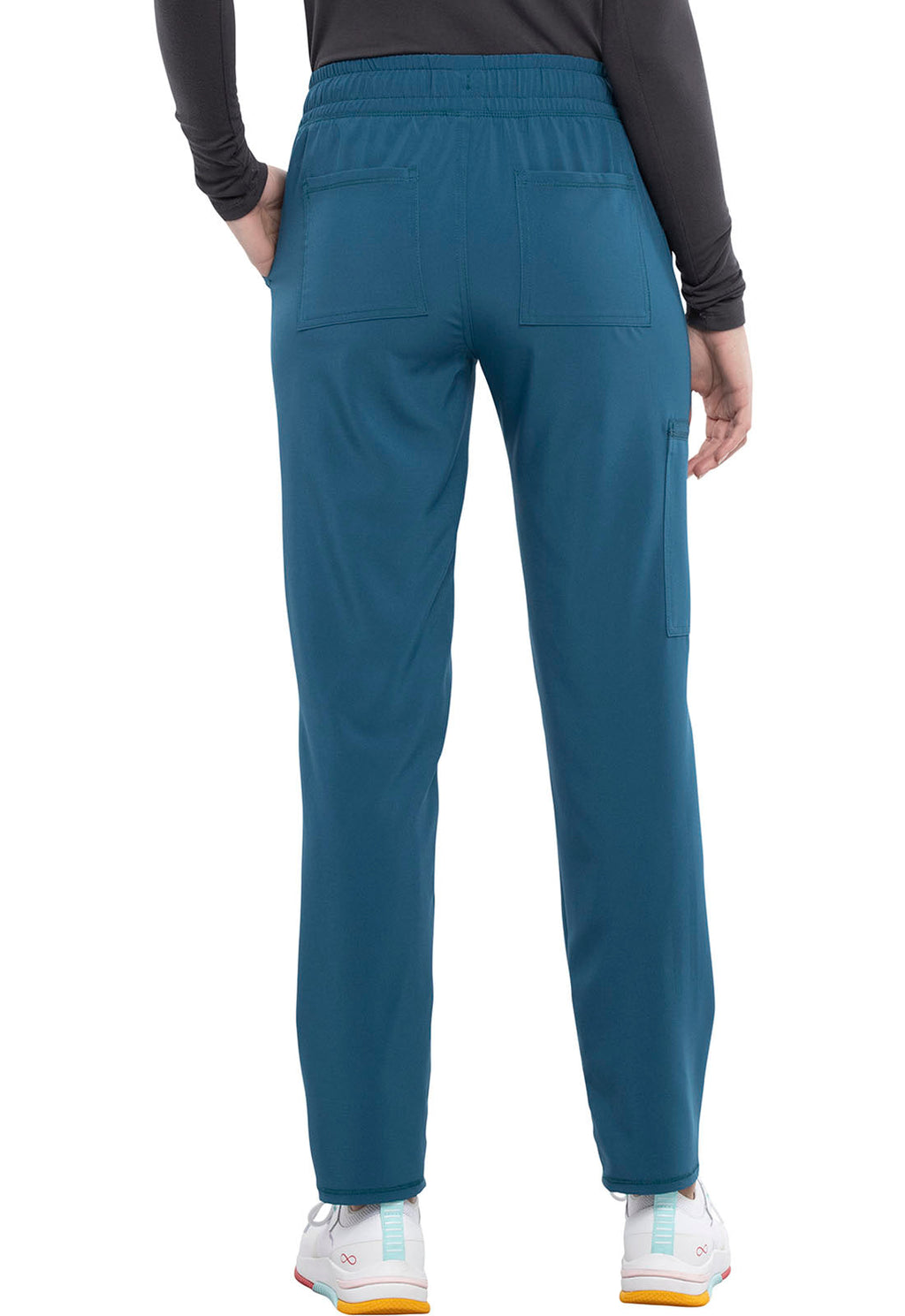 Allura CKA184 Mid Rise Drawstring Tapered Leg Pants Caribbean Blue Model Image Back | Cherokee