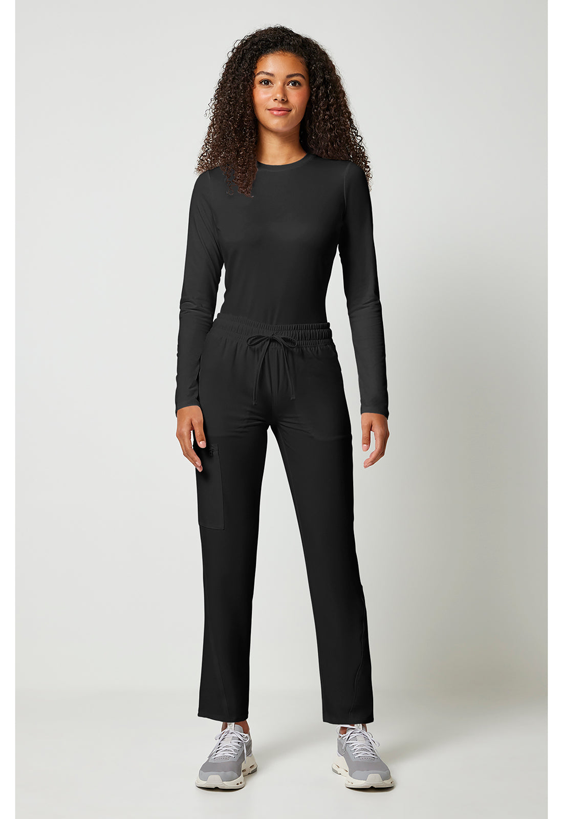 Allura CKA184 Women's Mid Rise Drawstring Tapered Leg Scrub Pants Black