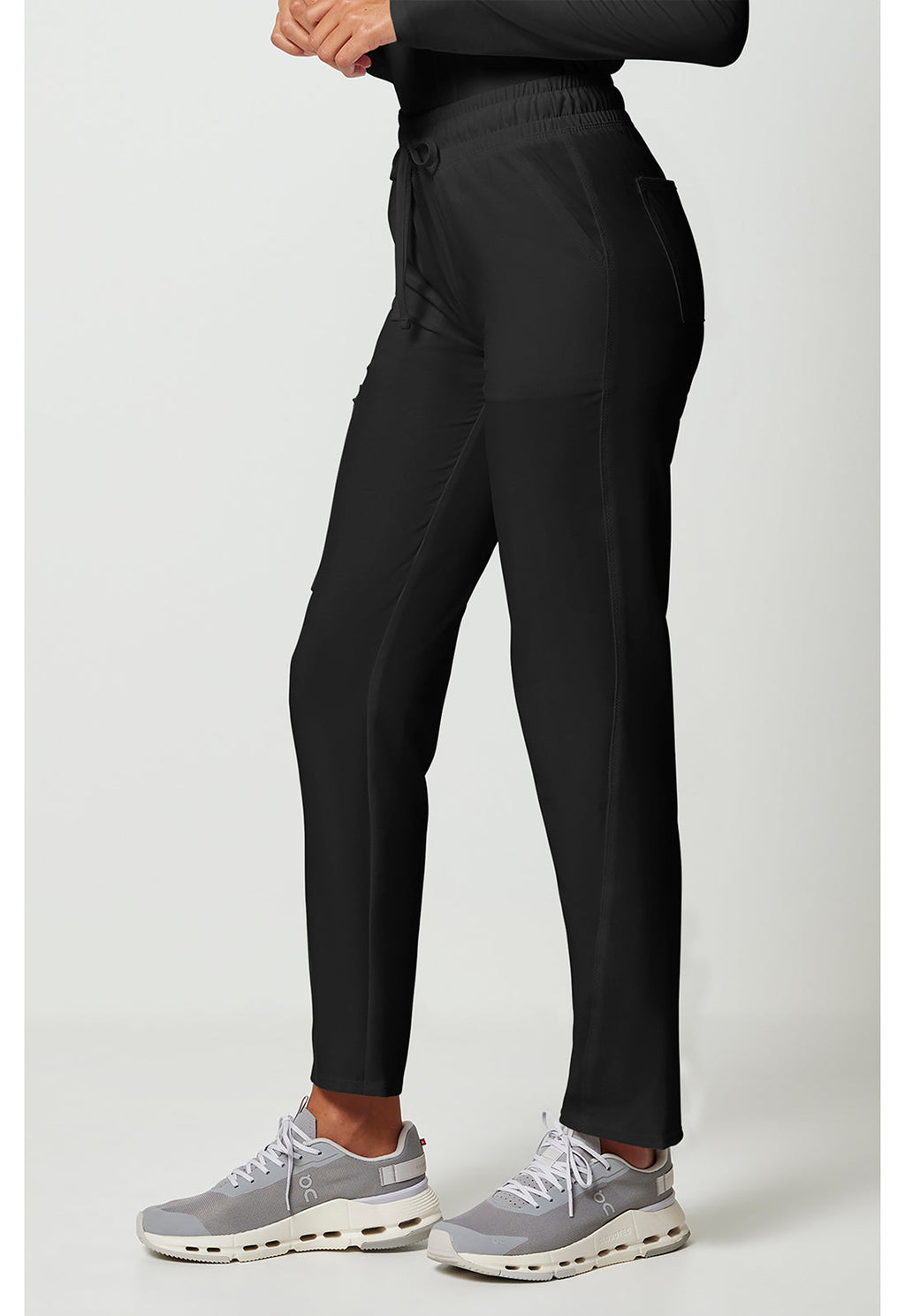 Allura CKA184 Women's Mid Rise Drawstring Tapered Leg Scrub Pants Black